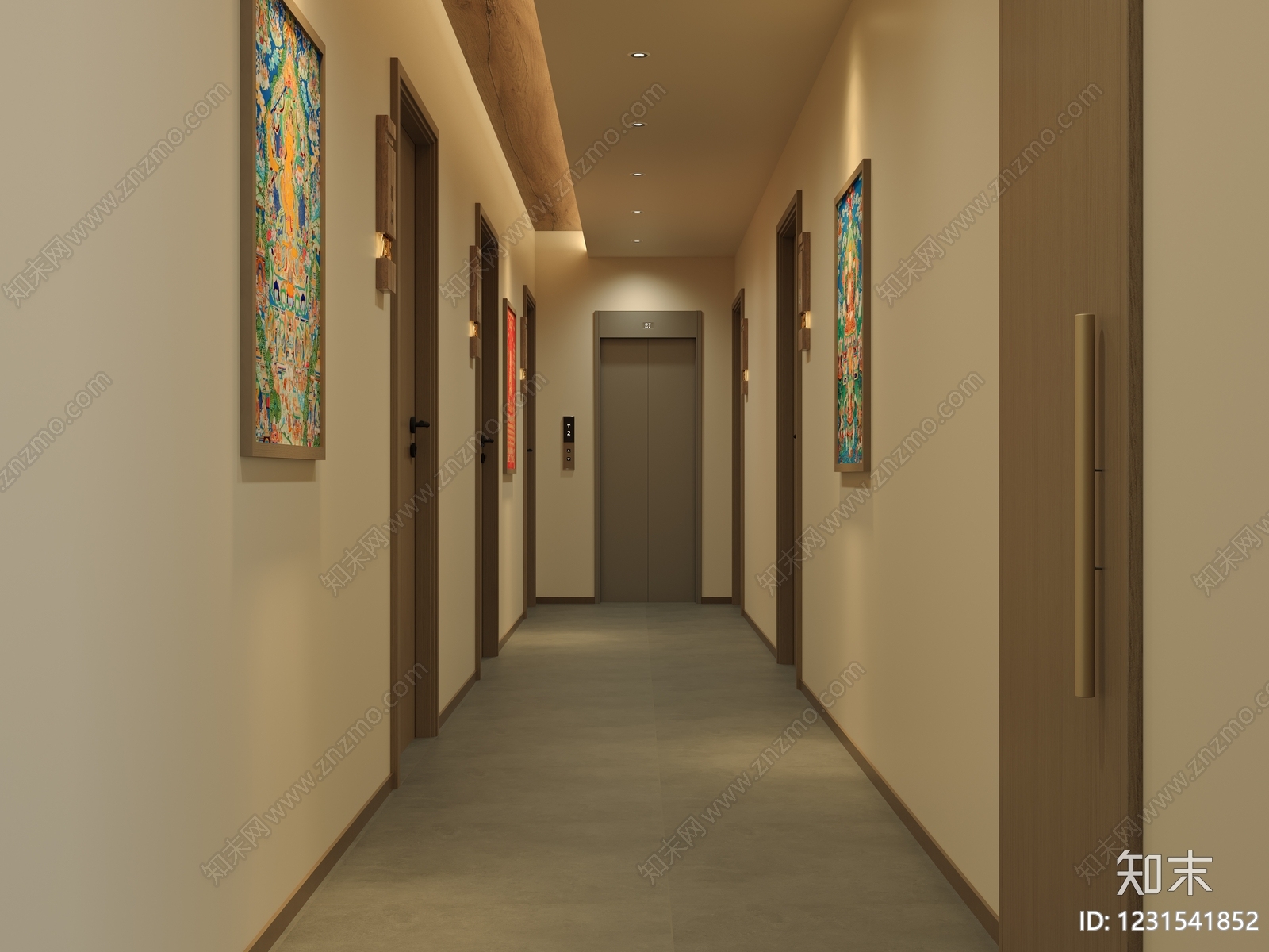 中古风酒店走廊3D模型下载【ID:1231541852】