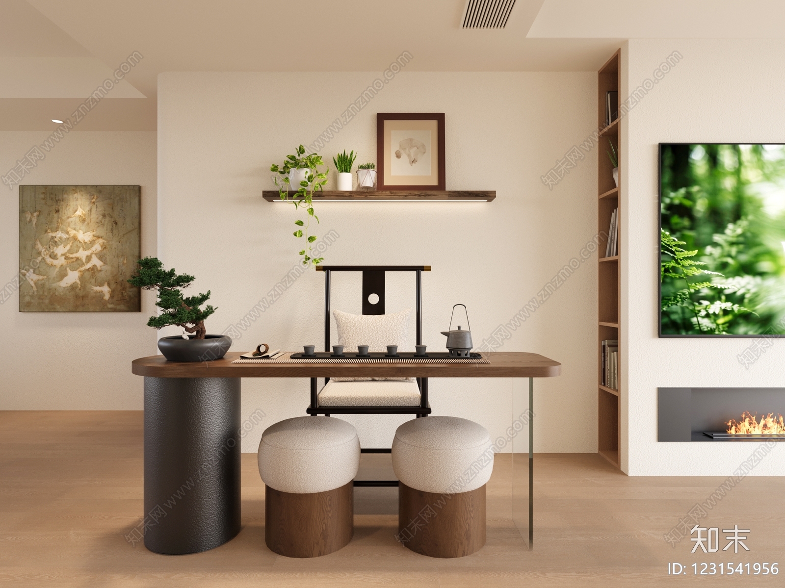 新中式茶室SU模型下载【ID:1231541956】