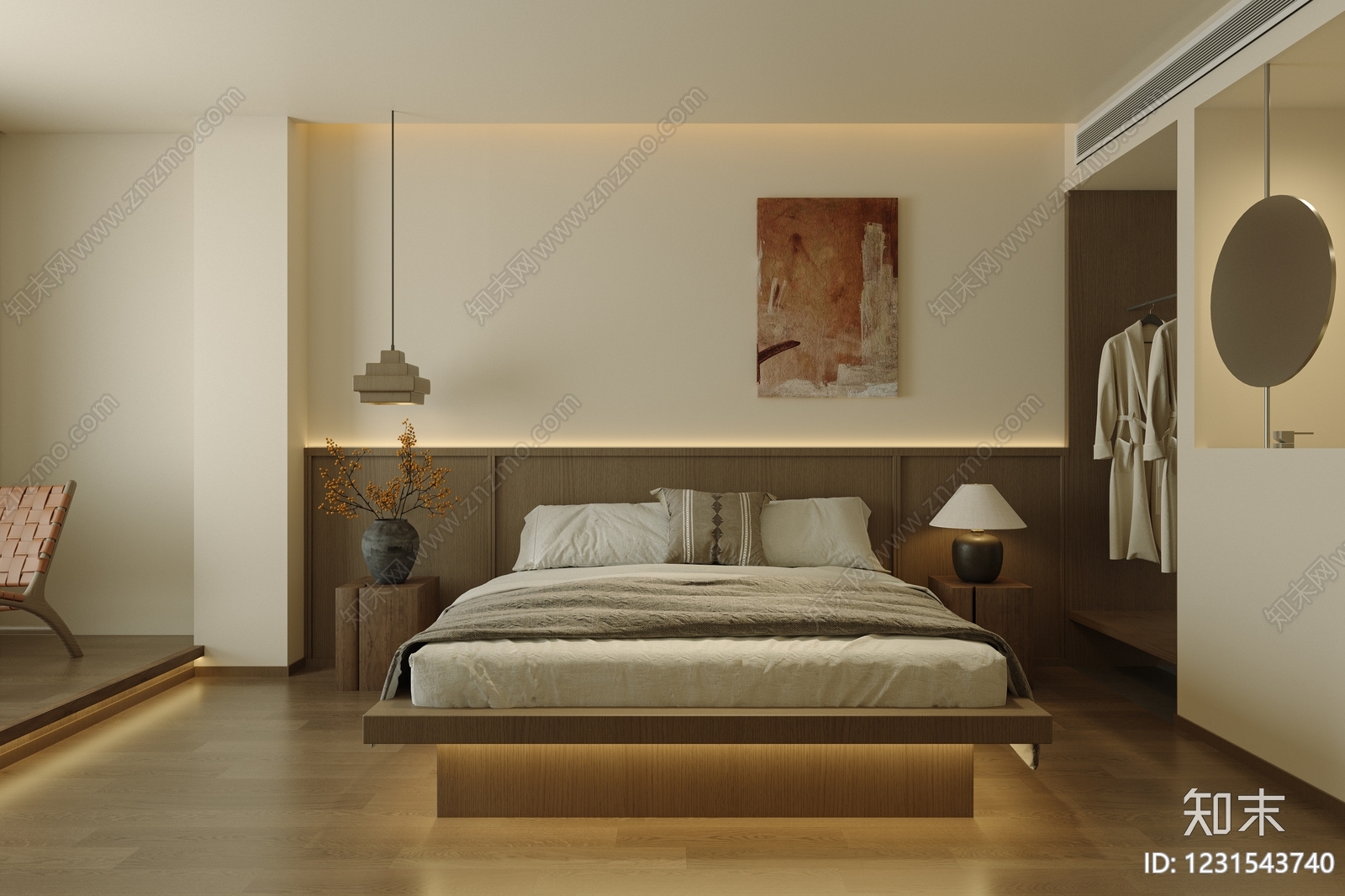 侘寂酒店客房3D模型下载【ID:1231543740】
