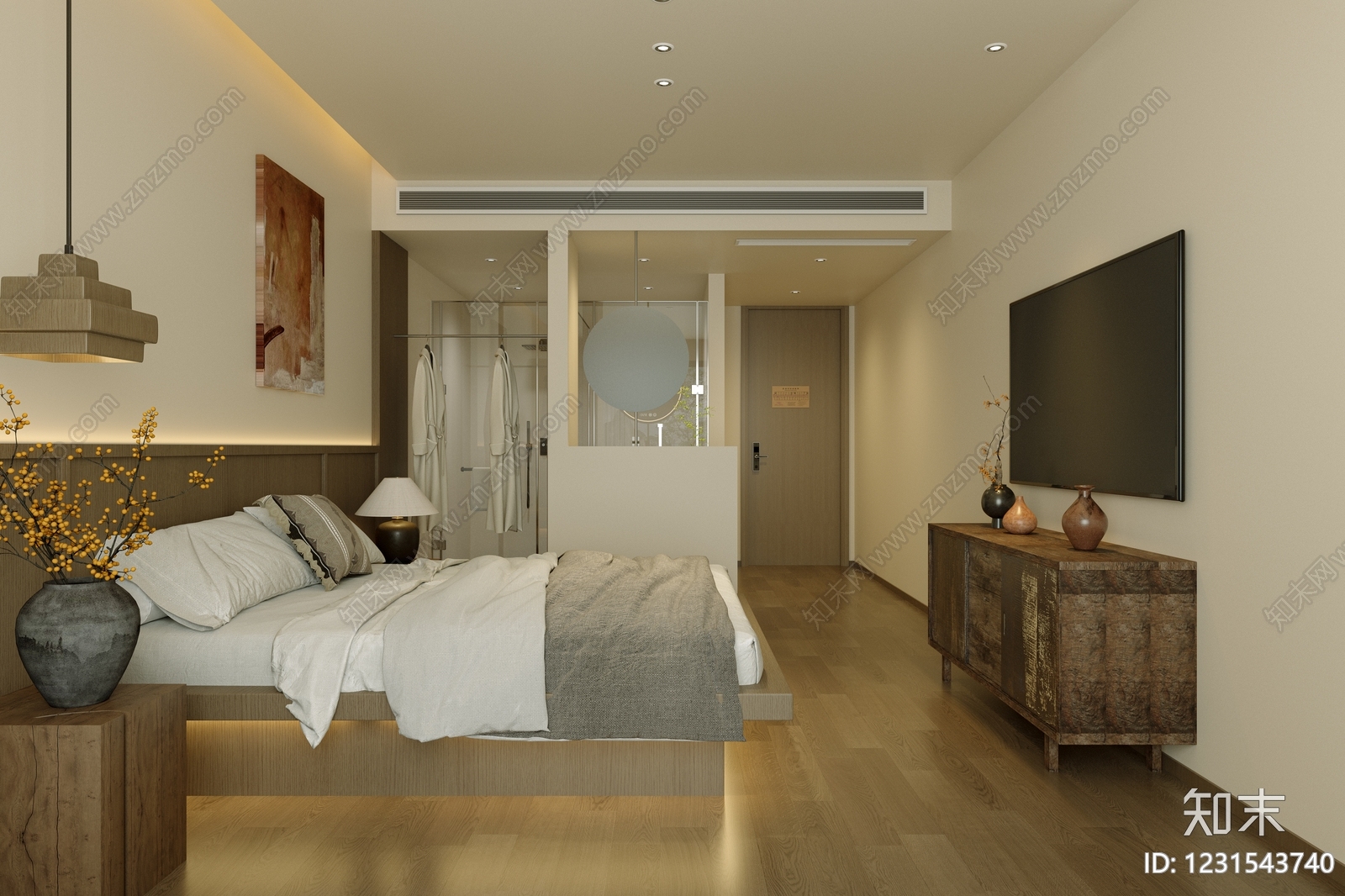 侘寂酒店客房3D模型下载【ID:1231543740】