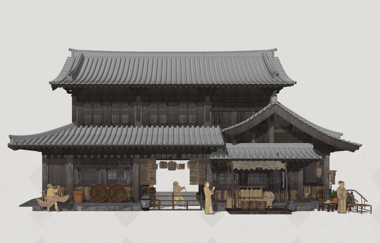 中式古建古建筑SU模型下载【ID:1231546039】