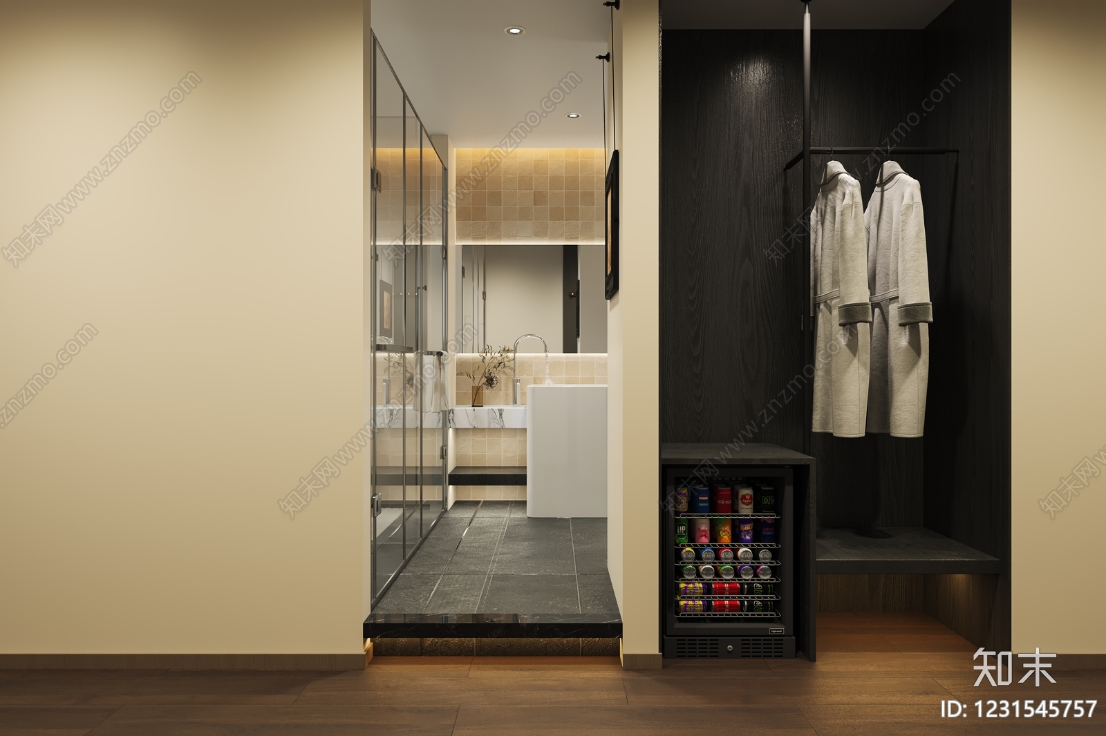 新中式酒店客房3D模型下载【ID:1231545757】