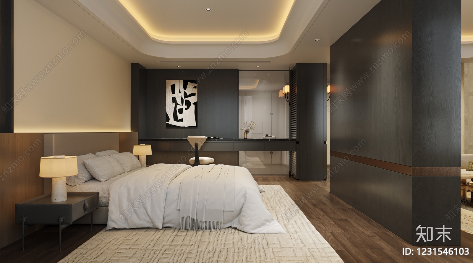 现代简约酒店客房3D模型下载【ID:1231546103】
