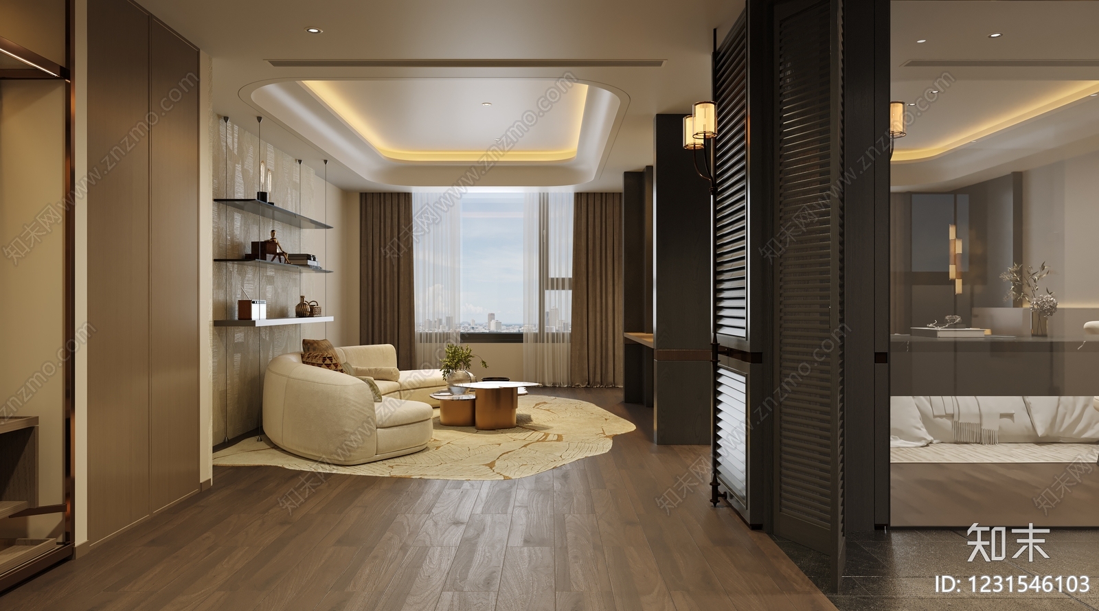 现代简约酒店客房3D模型下载【ID:1231546103】