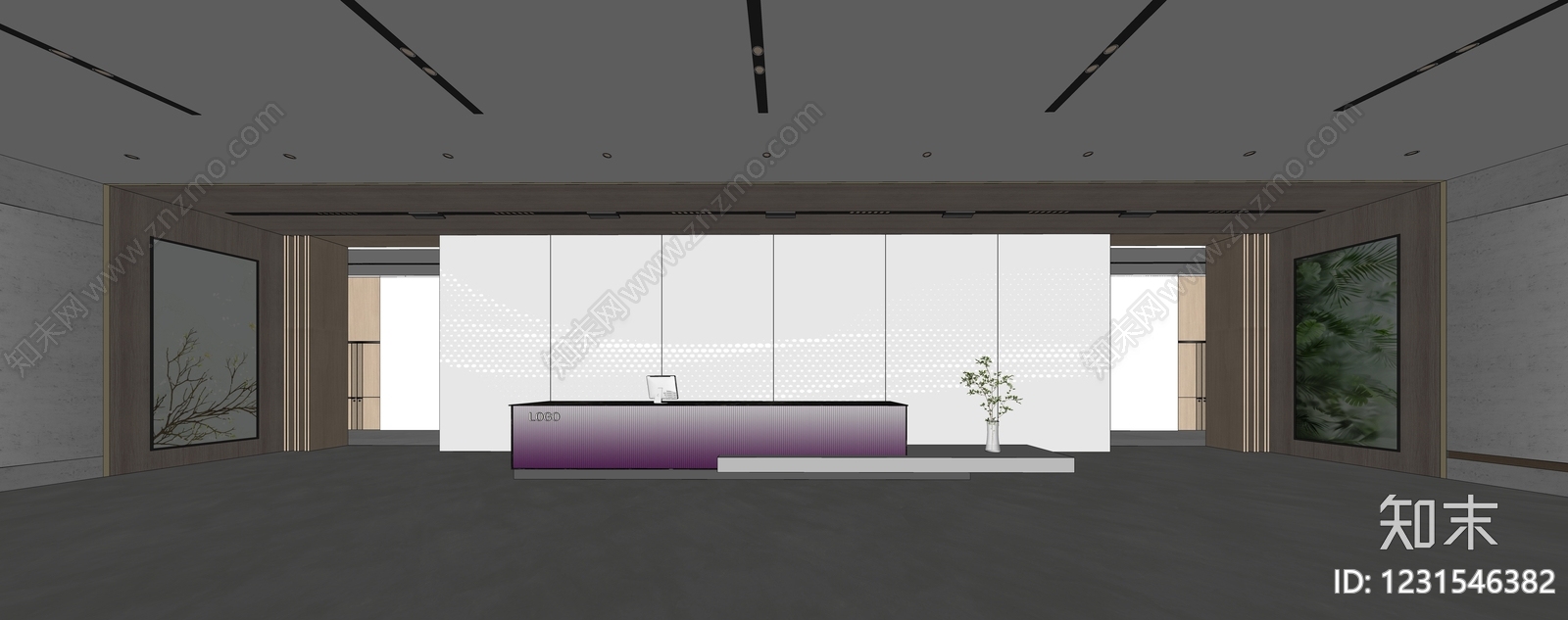 现代简约办公大堂SU模型下载【ID:1231546382】