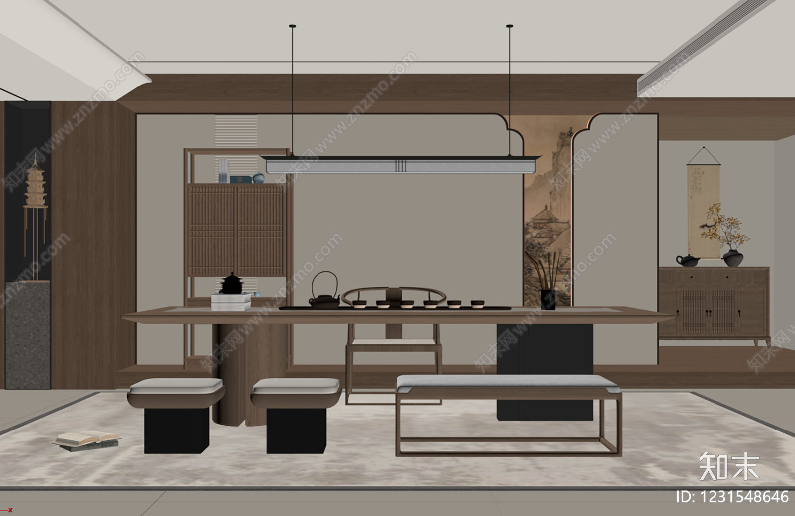 新中式茶室3D模型下载【ID:1231548646】