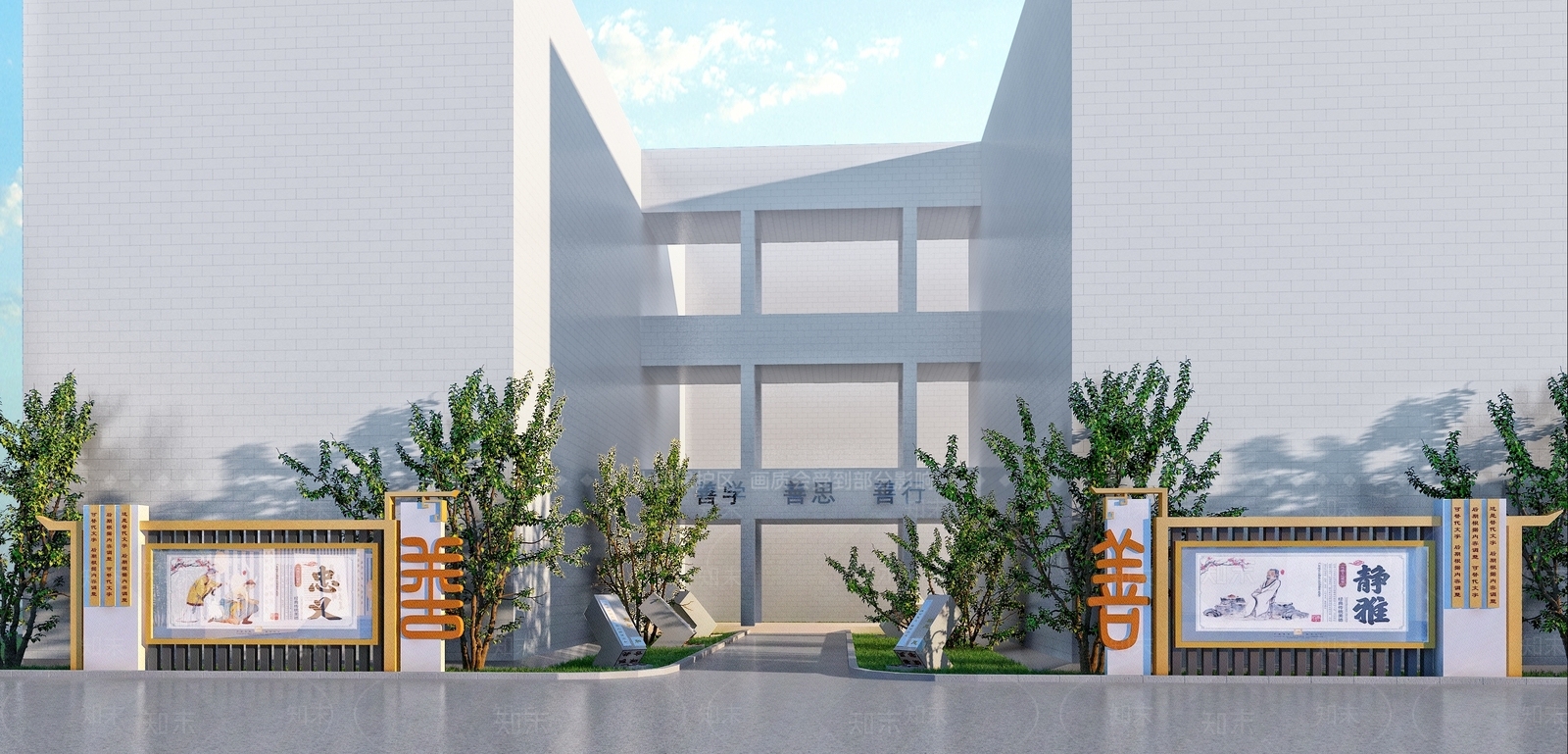 新中式景观教育校园景观3D模型下载【ID:1231548763】