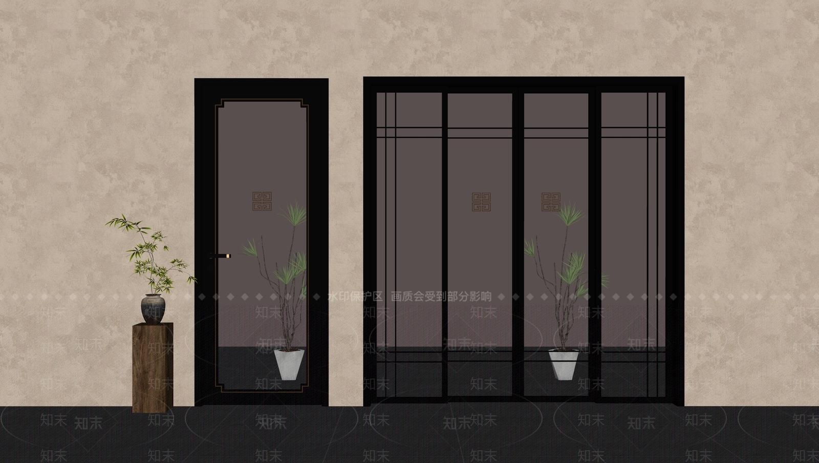 新中式推拉门SU模型下载【ID:1231551638】