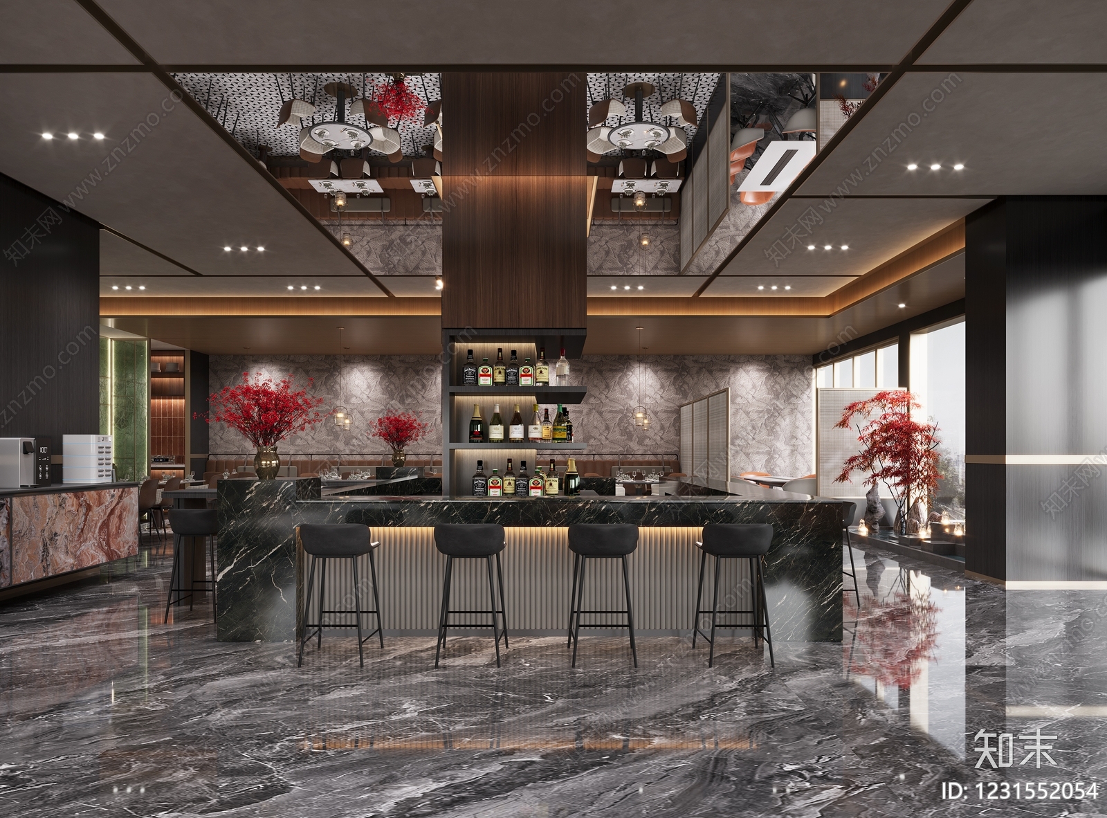 轻奢酒店餐厅3D模型下载【ID:1231552054】