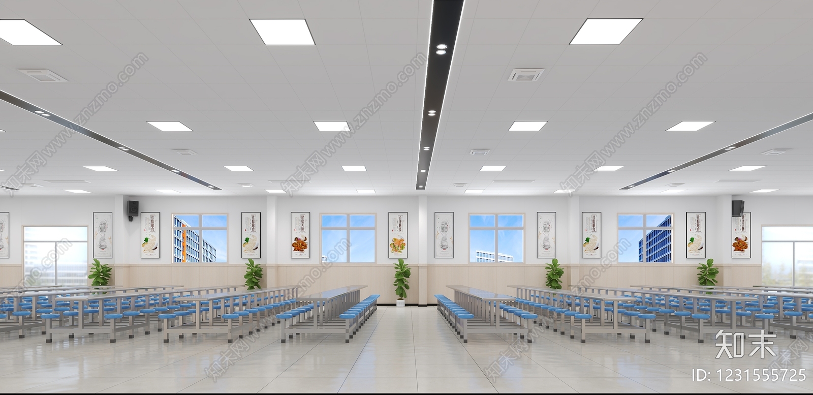 现代简约学生食堂3D模型下载【ID:1231555725】