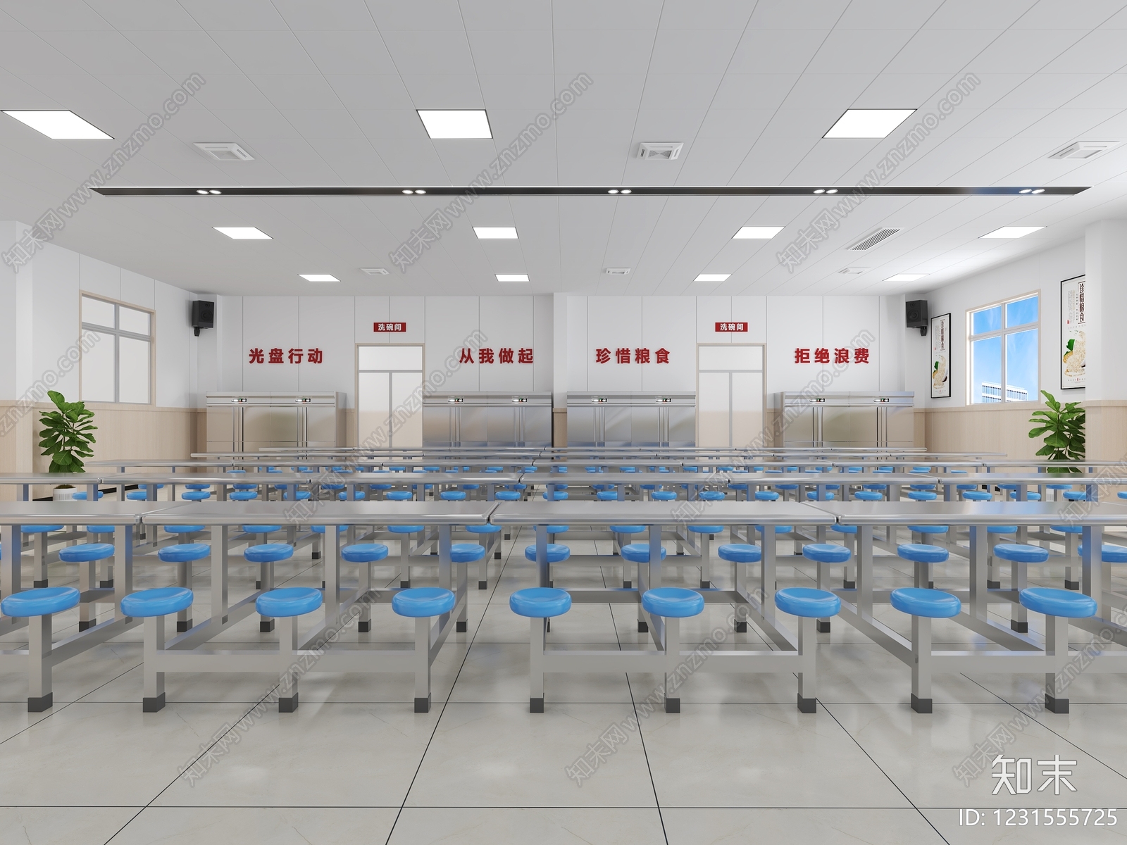 现代简约学生食堂3D模型下载【ID:1231555725】