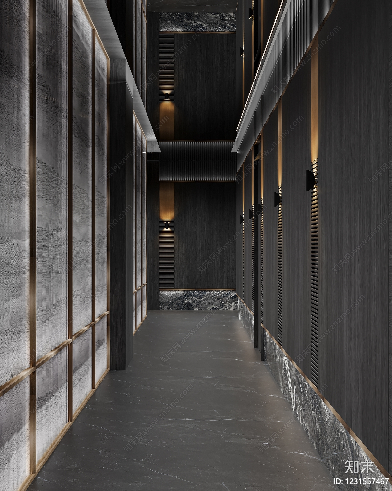 轻奢酒店走廊3D模型下载【ID:1231557467】