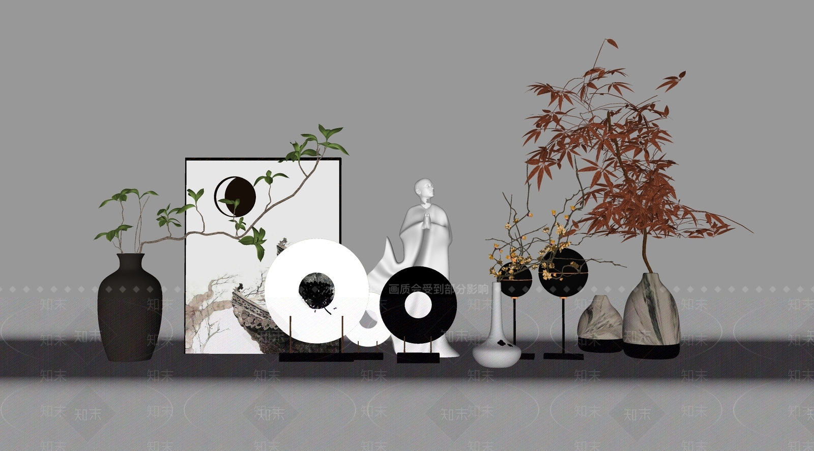 新中式摆件组合SU模型下载【ID:1231564089】