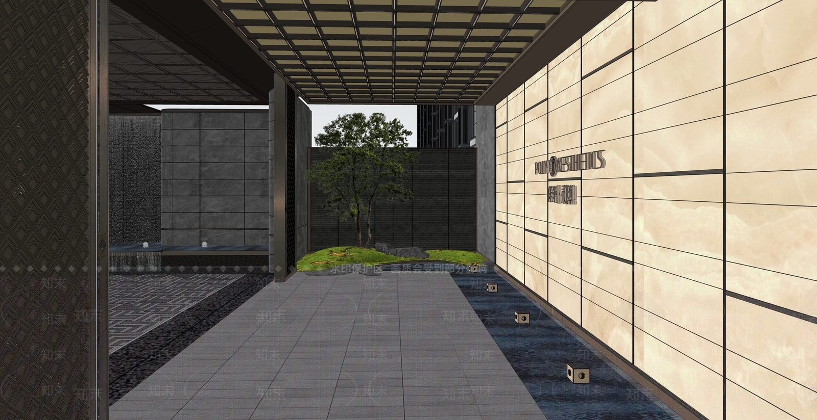 新中式景观售楼处建筑SU模型下载【ID:1231571314】