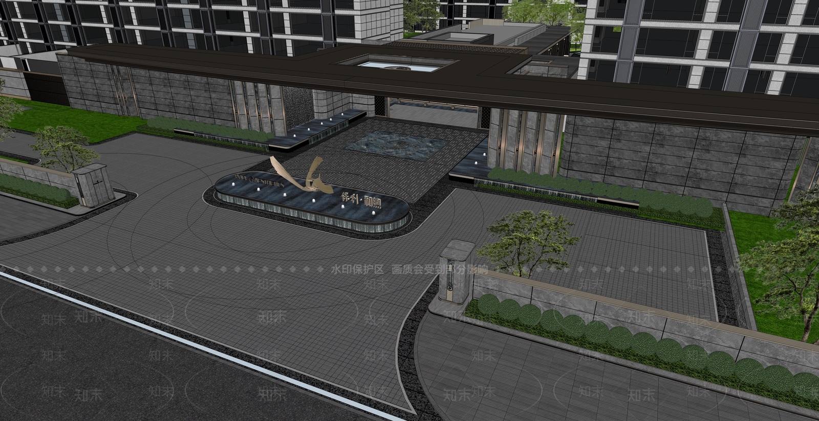 新中式景观售楼处建筑SU模型下载【ID:1231571314】