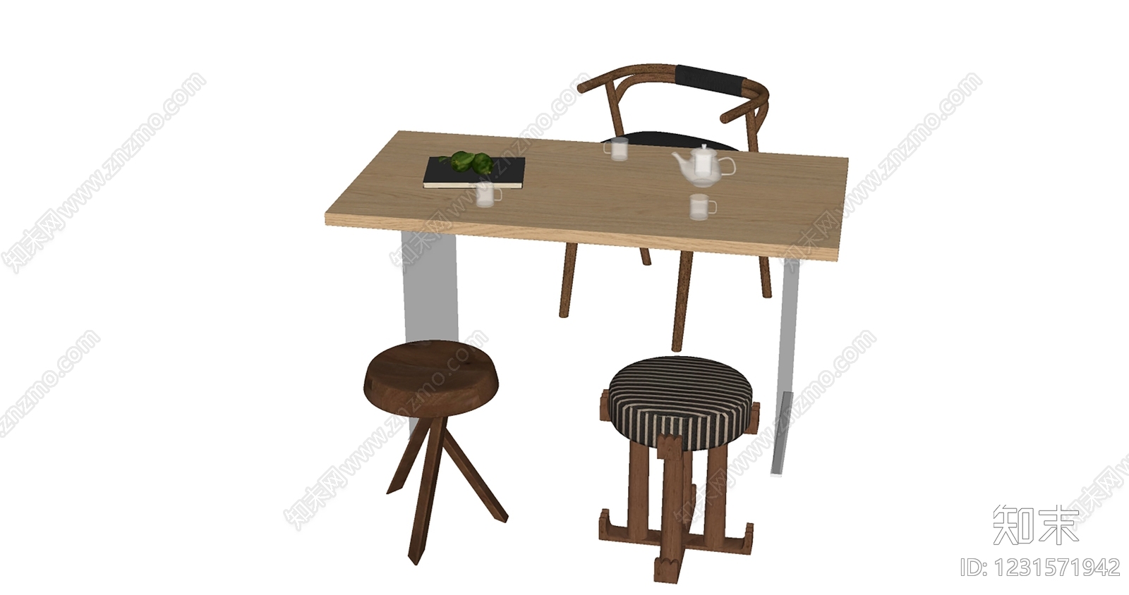 原木风餐桌椅SU模型下载【ID:1231571942】