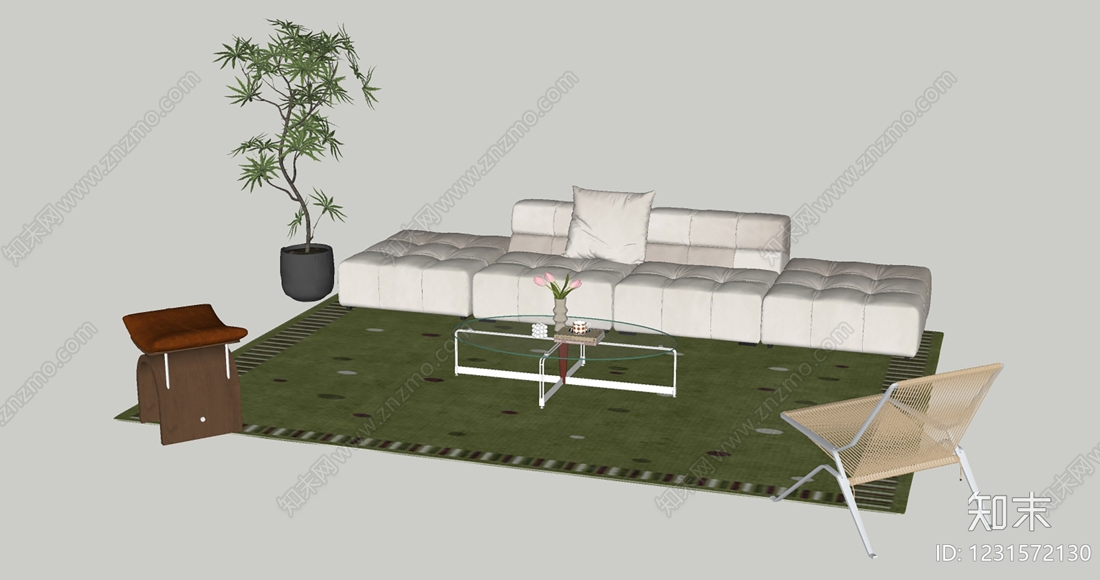 现代简约沙发组合SU模型下载【ID:1231572130】