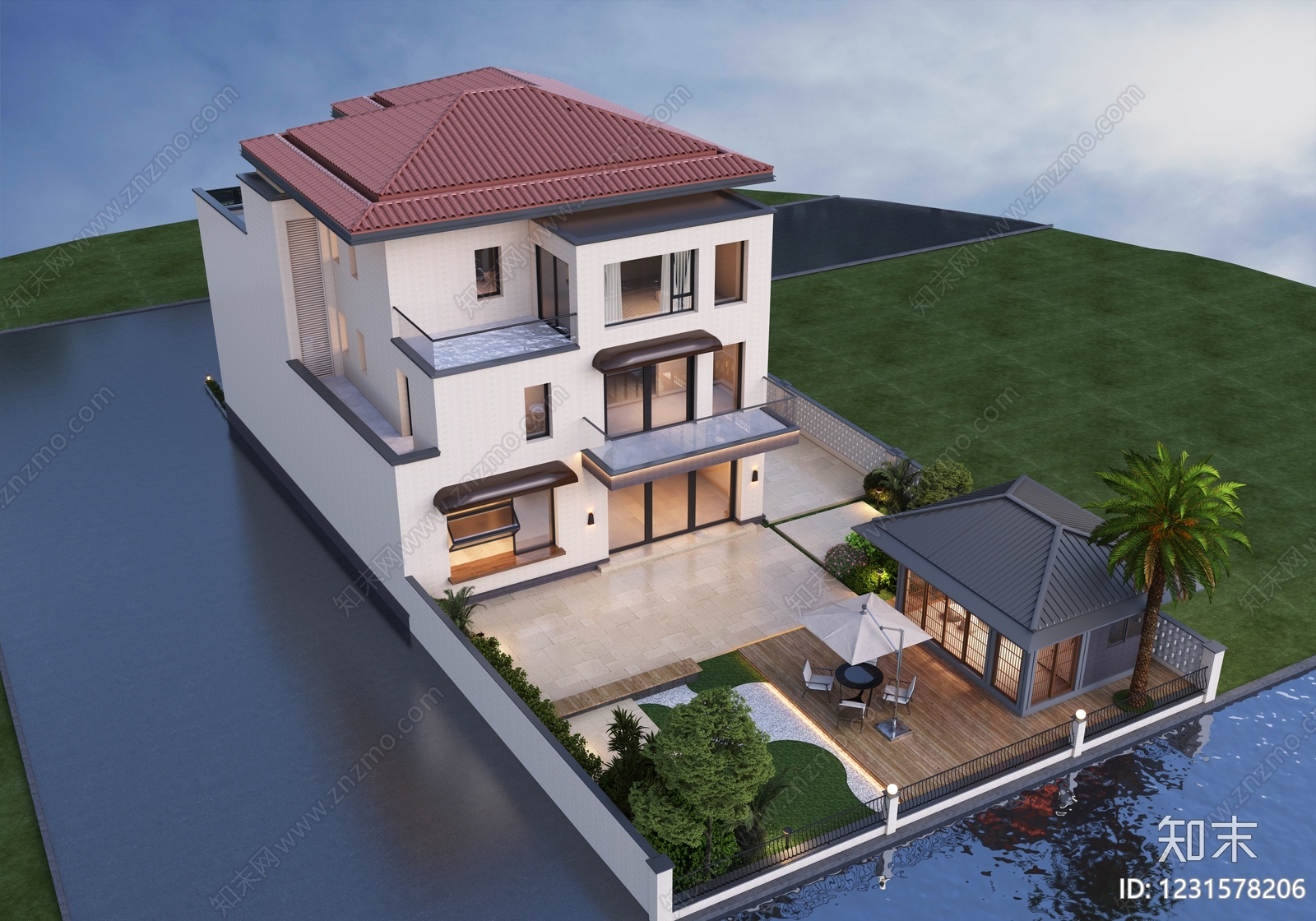 现代别墅外观3D模型下载【ID:1231578206】