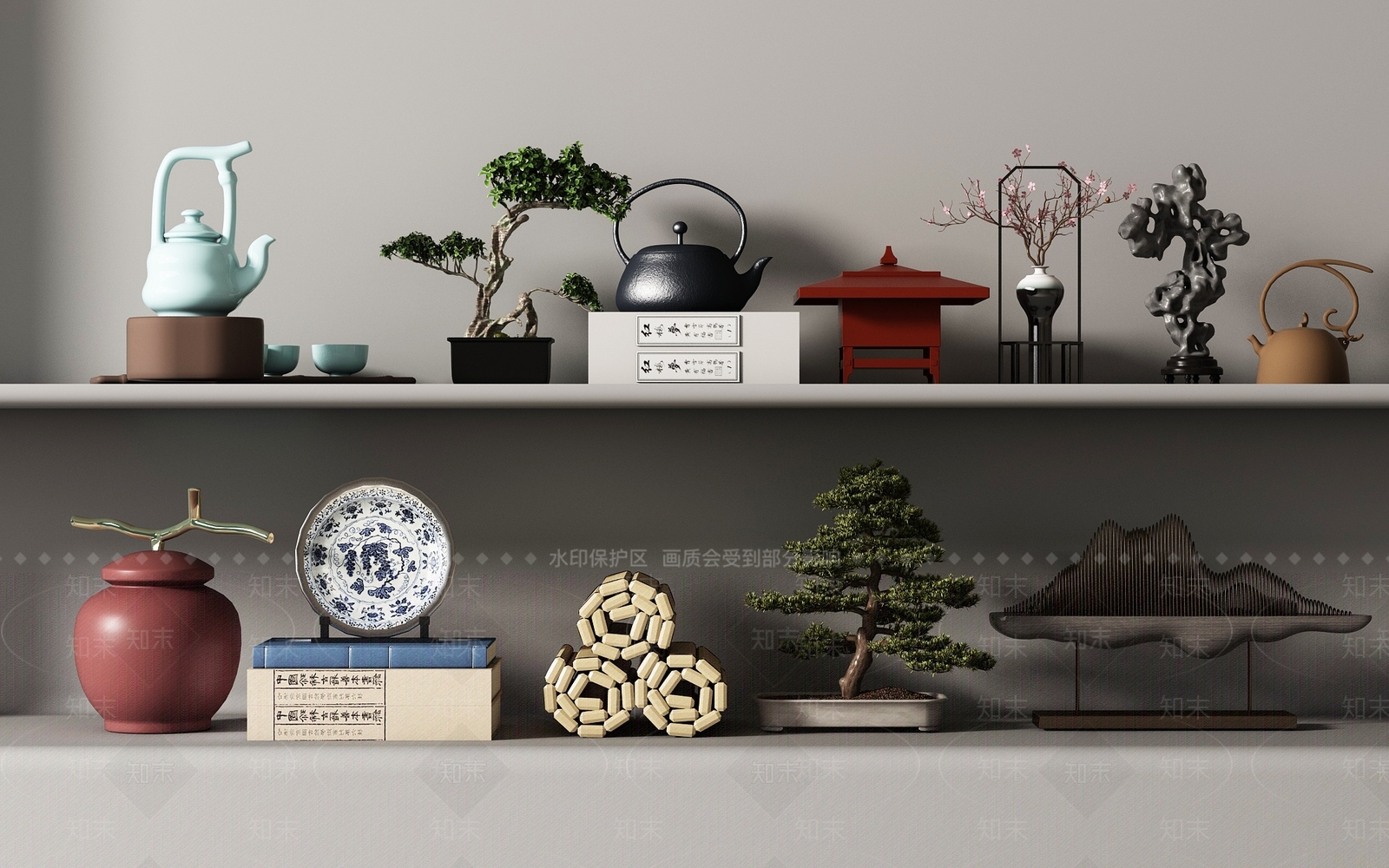新中式摆件组合3D模型下载【ID:1231579555】