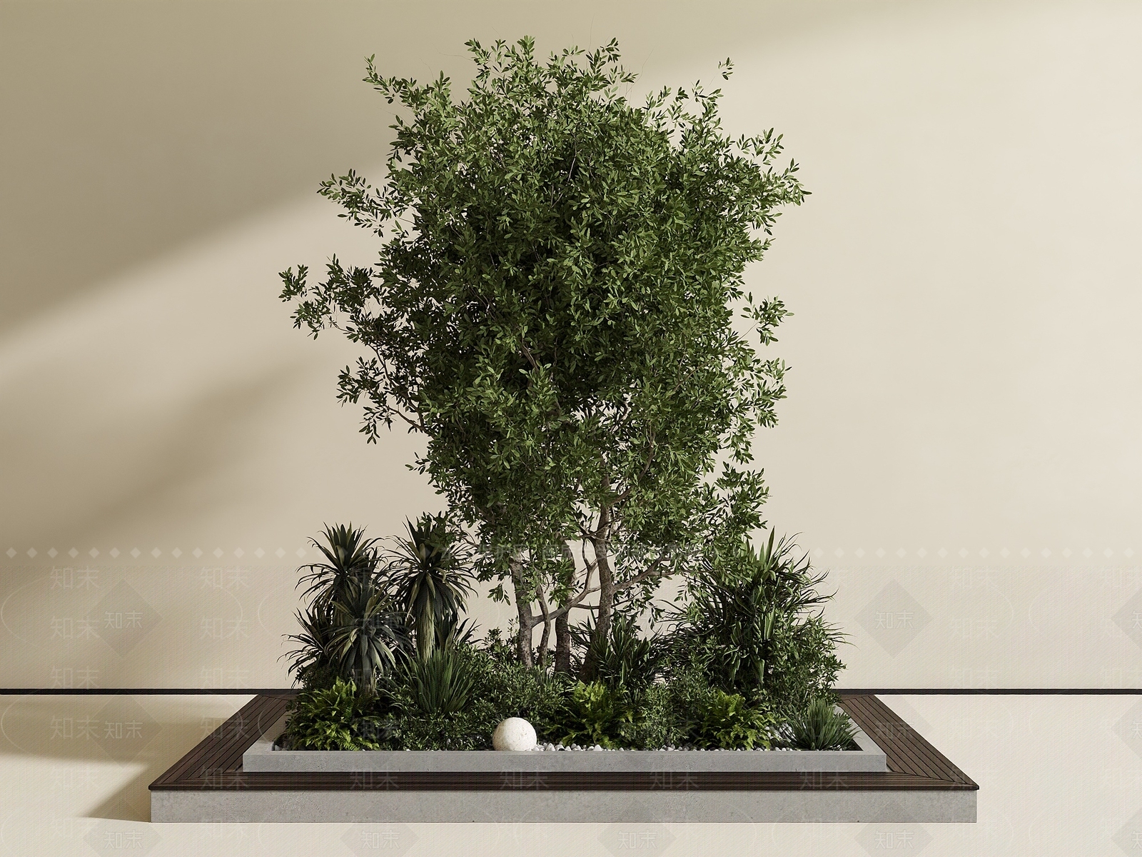 现代简约景观树3D模型渲染效果图