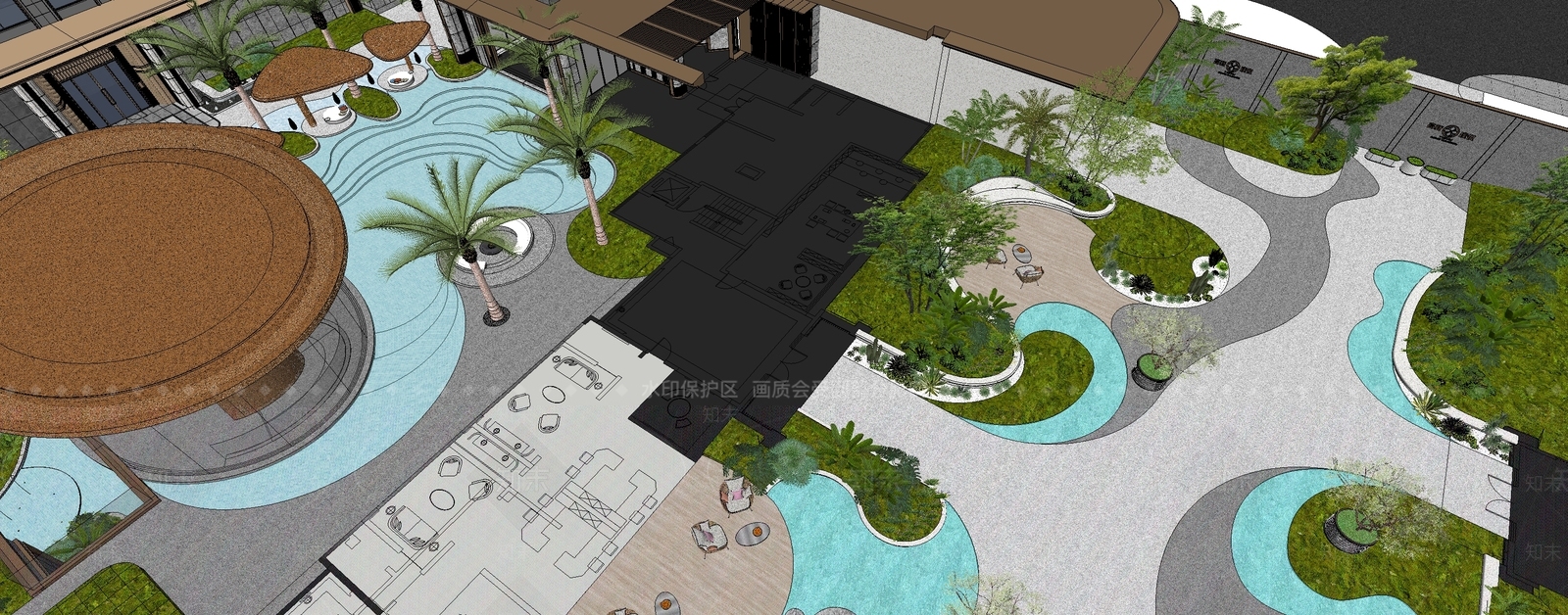 现代主义小区景观SU模型下载【ID:1231584748】
