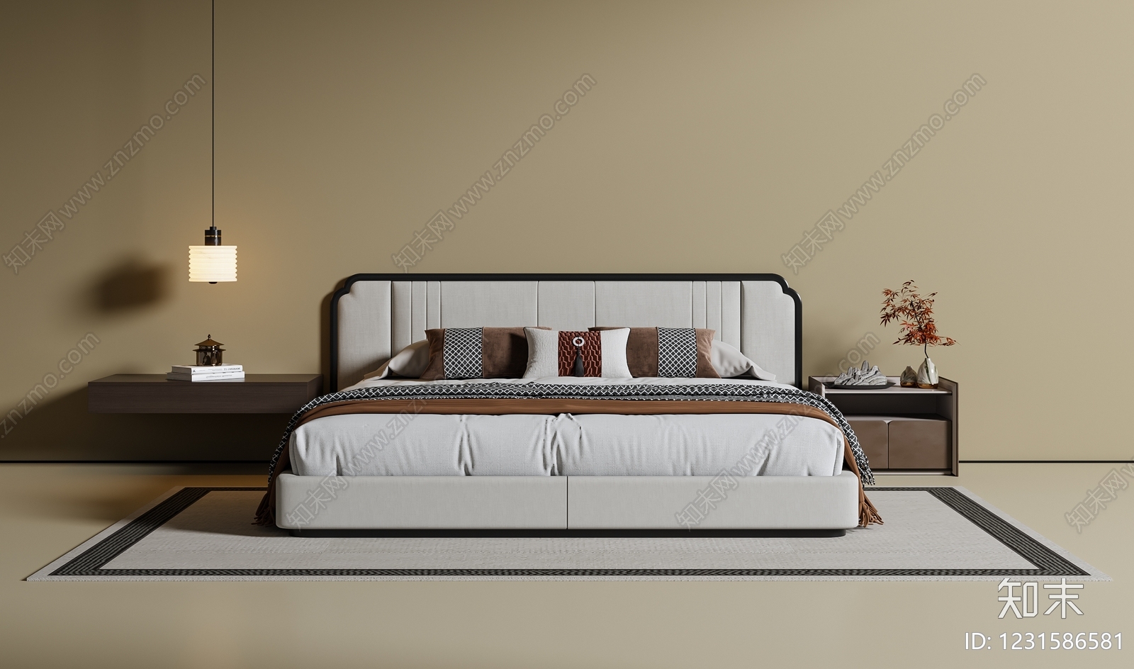 新中式双人床3D模型下载【ID:1231586581】