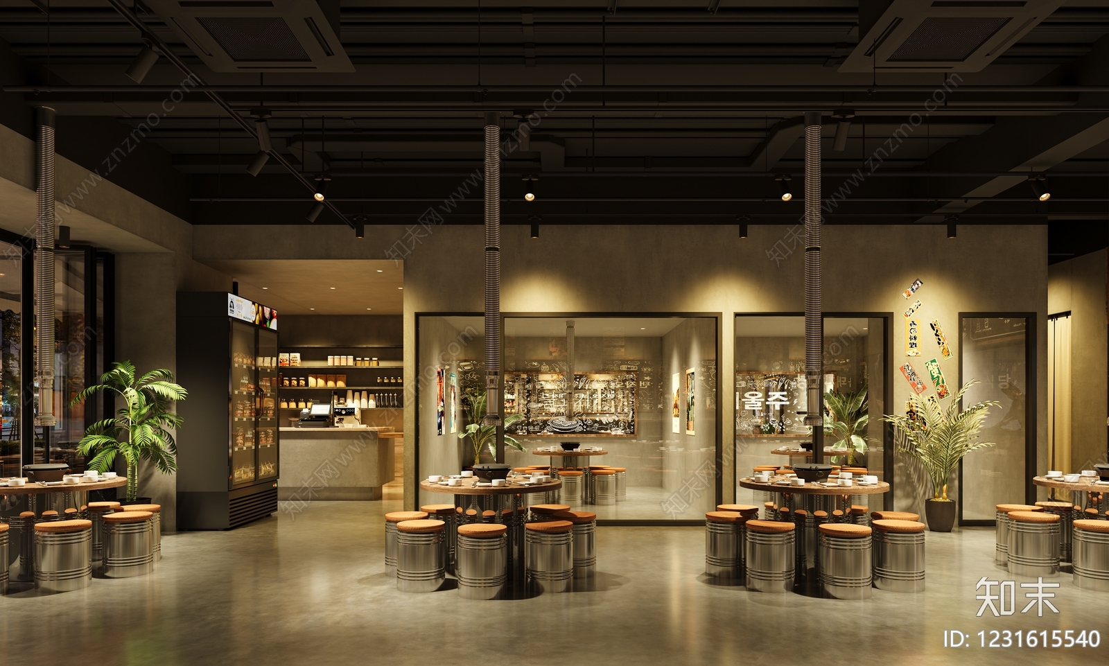 复古工业风烤肉店3D模型下载【ID:1231615540】