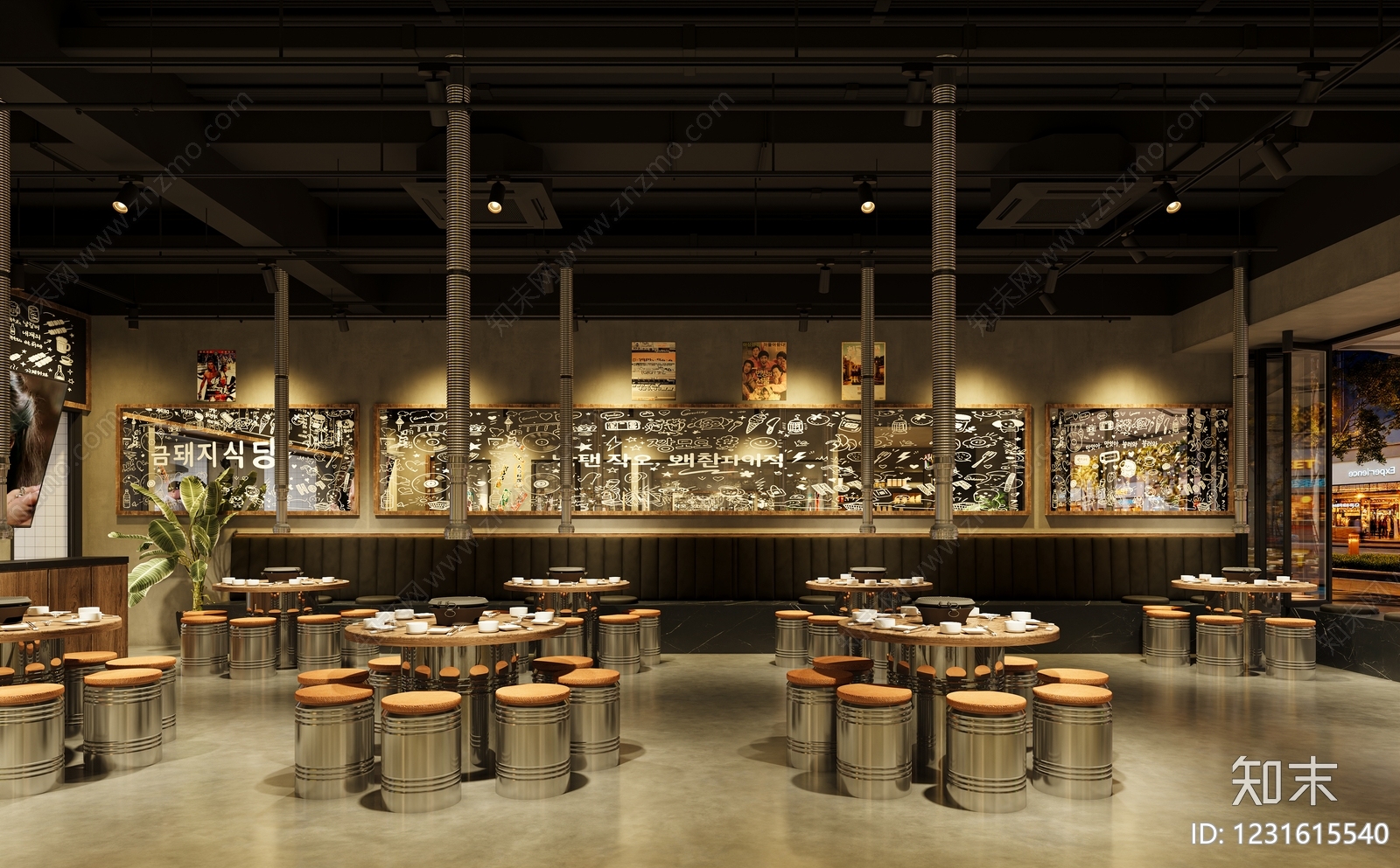 复古工业风烤肉店3D模型下载【ID:1231615540】