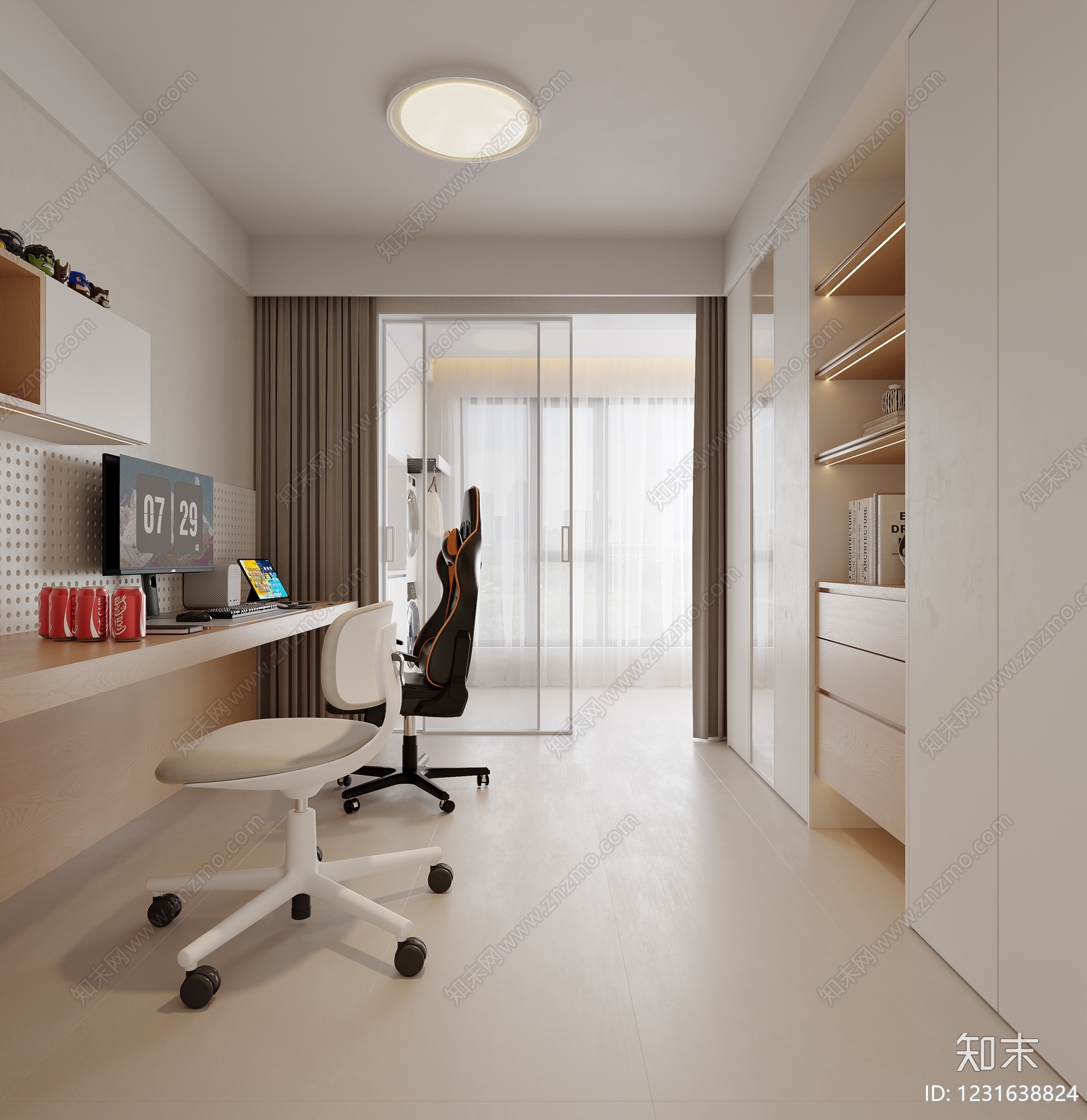 奶油风书房3D模型下载【ID:1231638824】