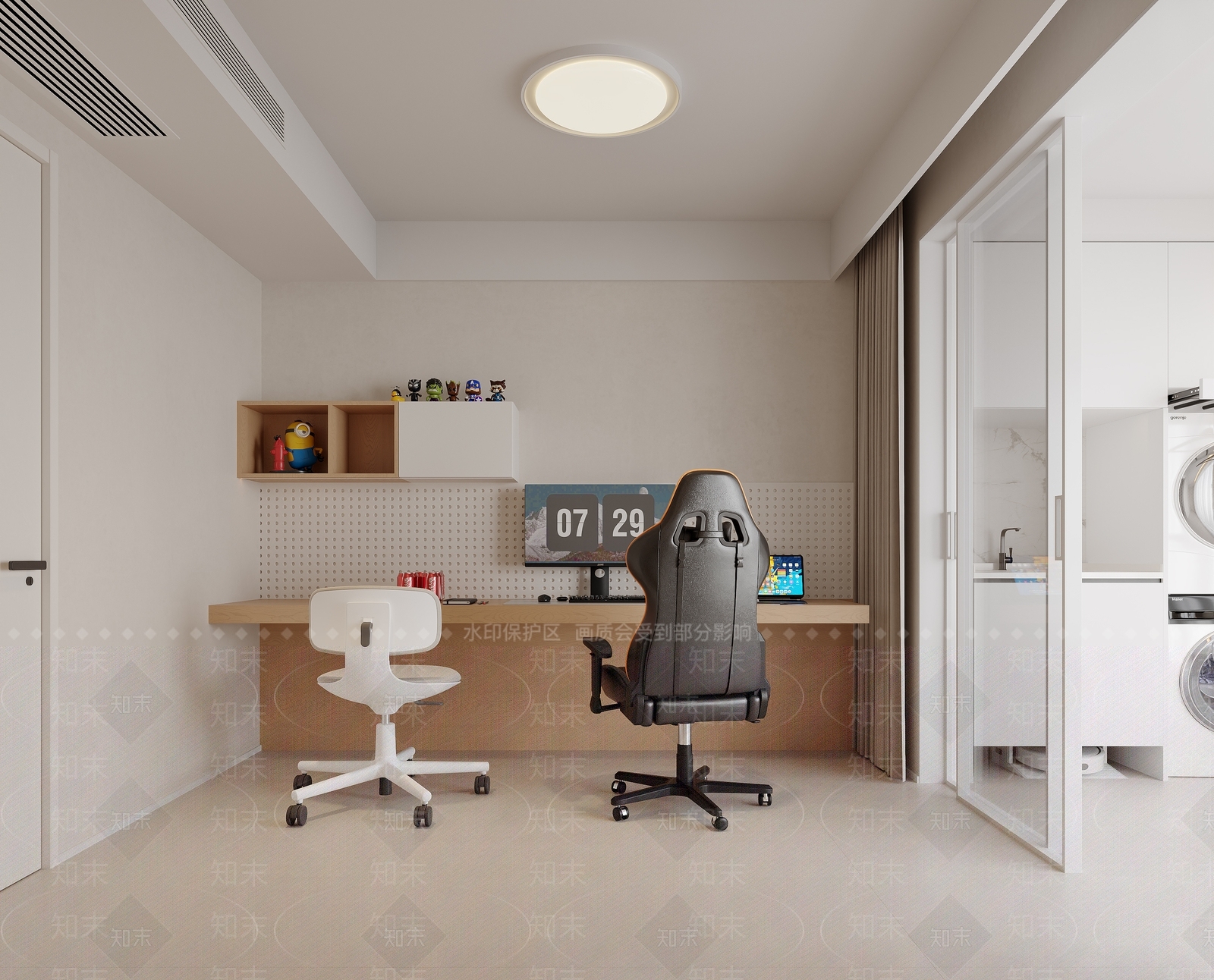 奶油风书房3D模型下载【ID:1231638824】