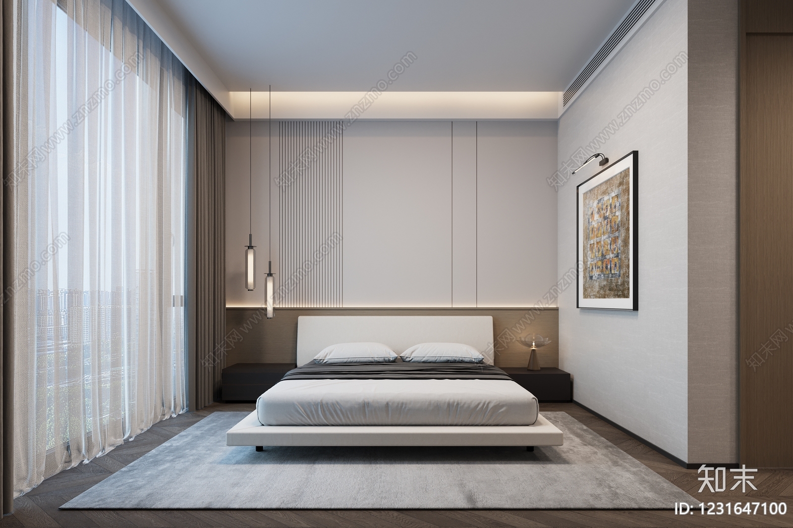现代简约主卧3D模型下载【ID:1231647100】