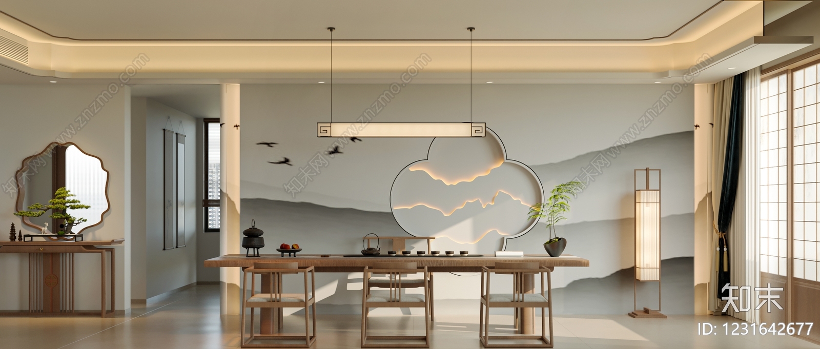 新中式茶室3D模型下载【ID:1231642677】