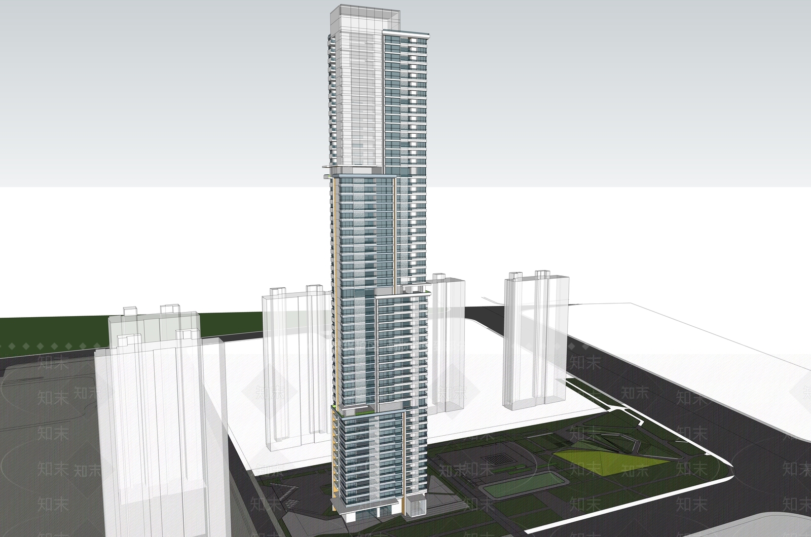 现代主义超高层住宅楼SU模型下载【ID:1231643269】