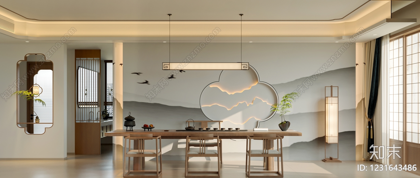 新中式茶室3D模型下载【ID:1231643486】