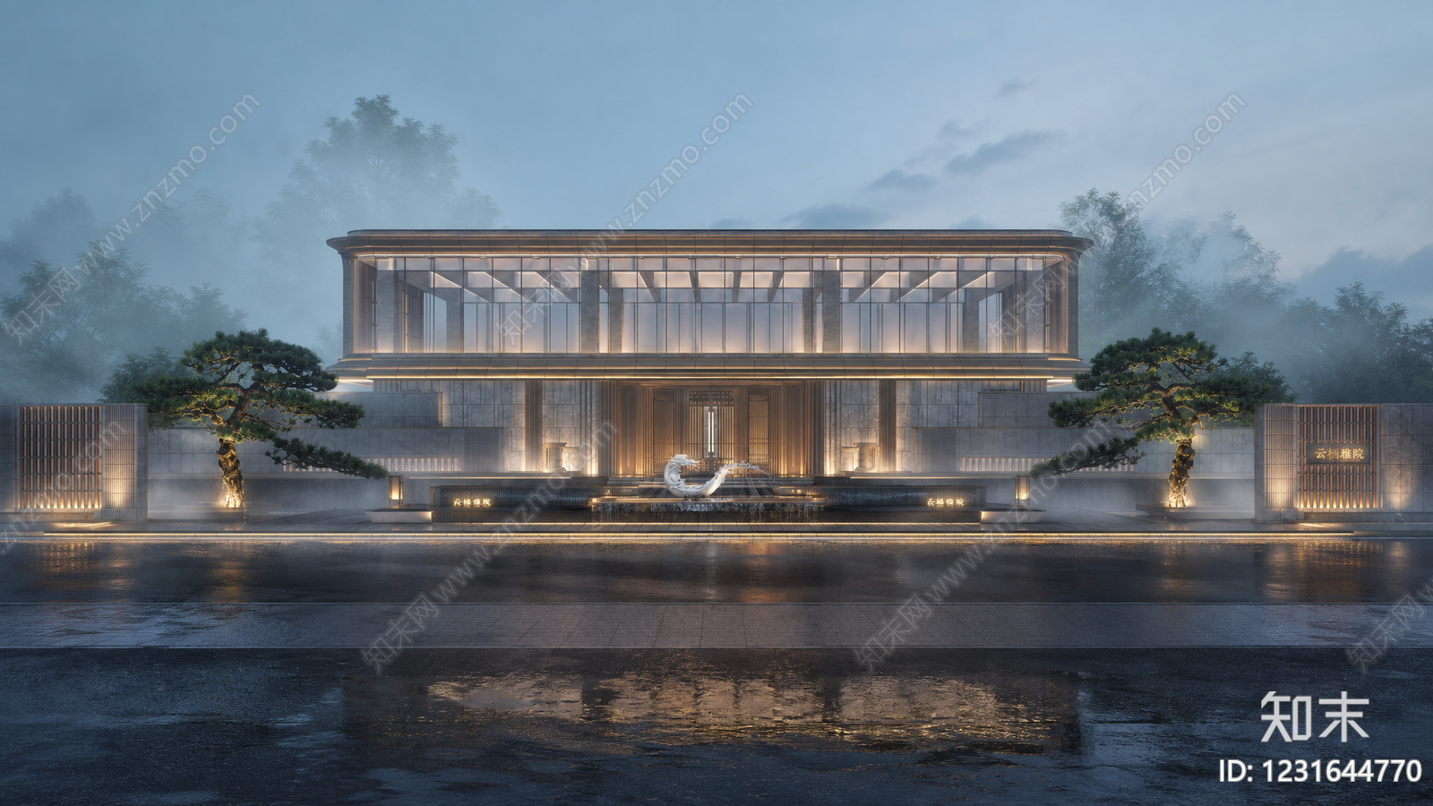 新中式景观售楼处建筑SU模型下载【ID:1231644770】