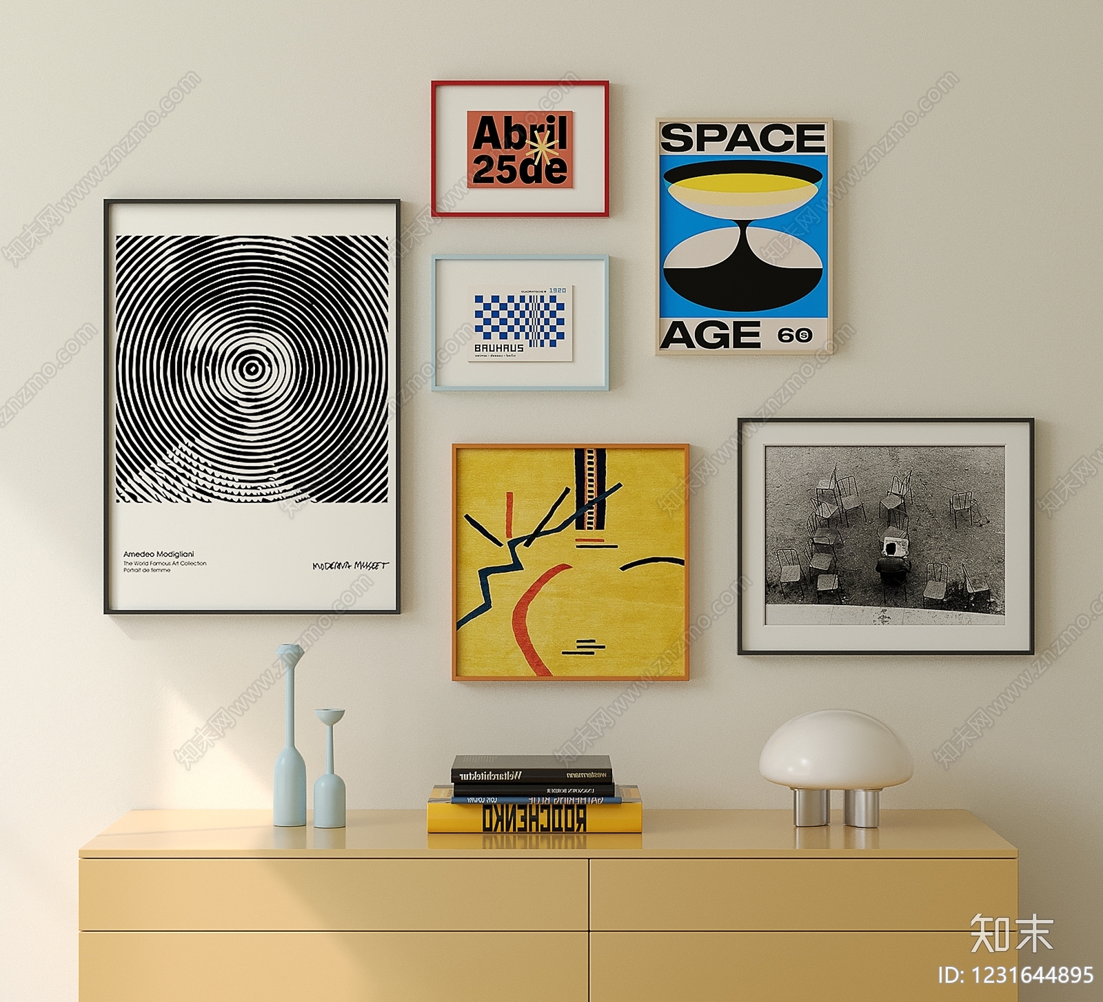 现代挂画组合SU模型下载【ID:1231644895】