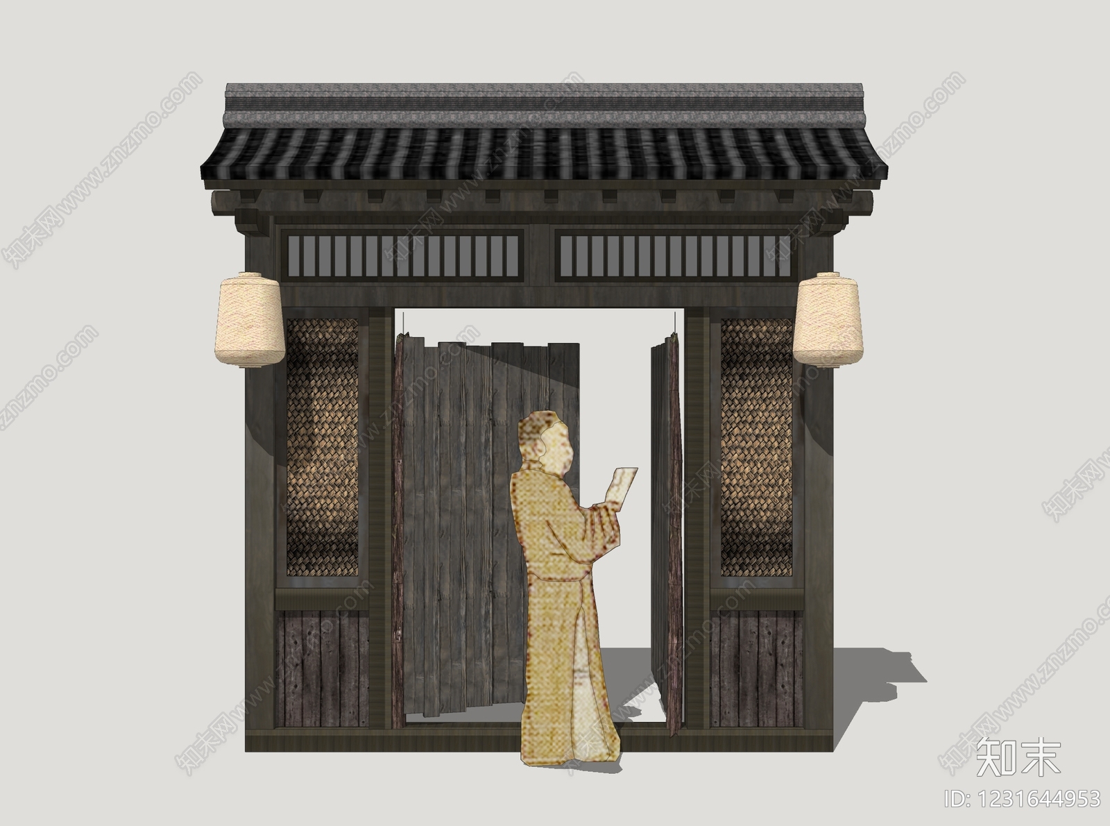 中式古建庭院门SU模型下载【ID:1231644953】