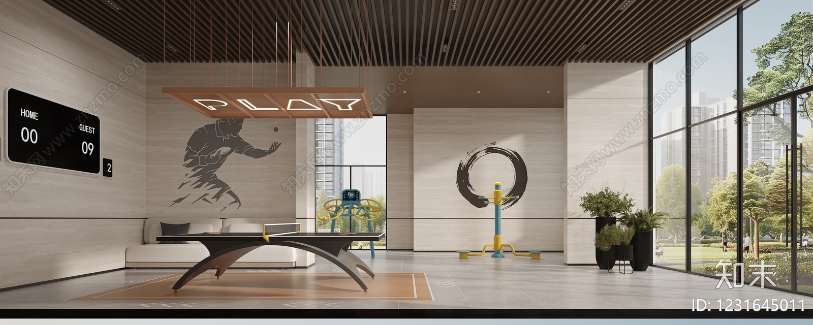新中式活动室3D模型下载【ID:1231645011】