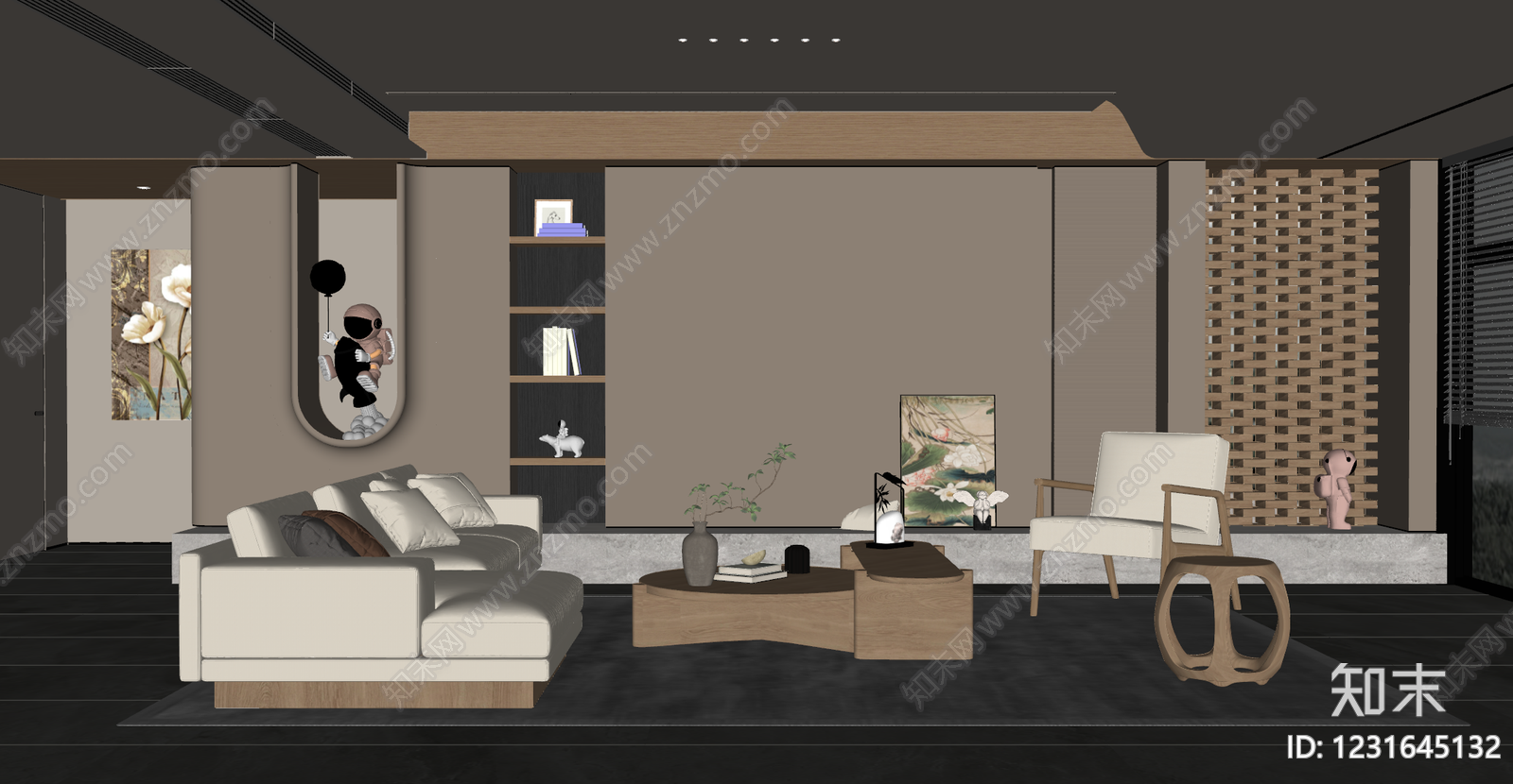 现代简约家居客厅SU模型下载【ID:1231645132】