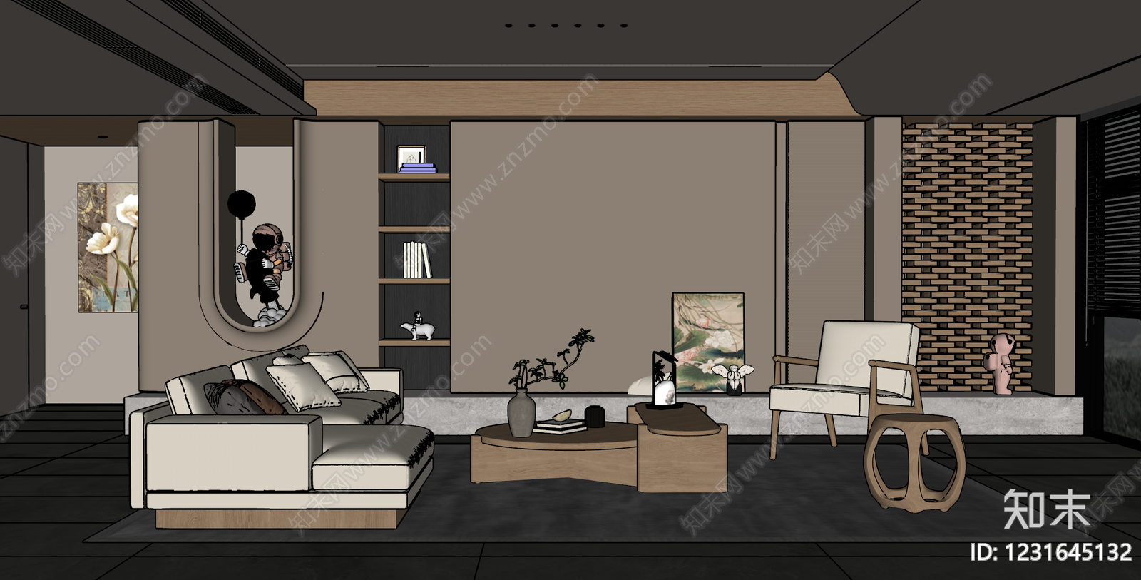现代简约家居客厅SU模型下载【ID:1231645132】