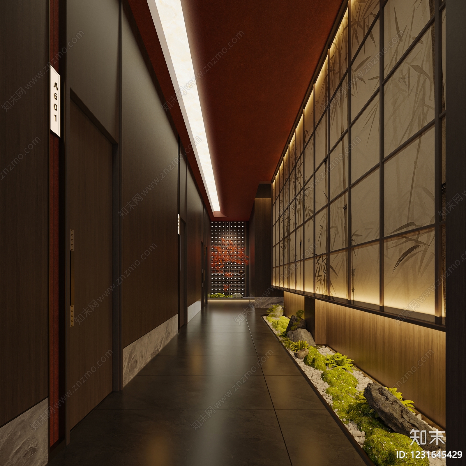 新中式酒店走廊3D模型下载【ID:1231645429】