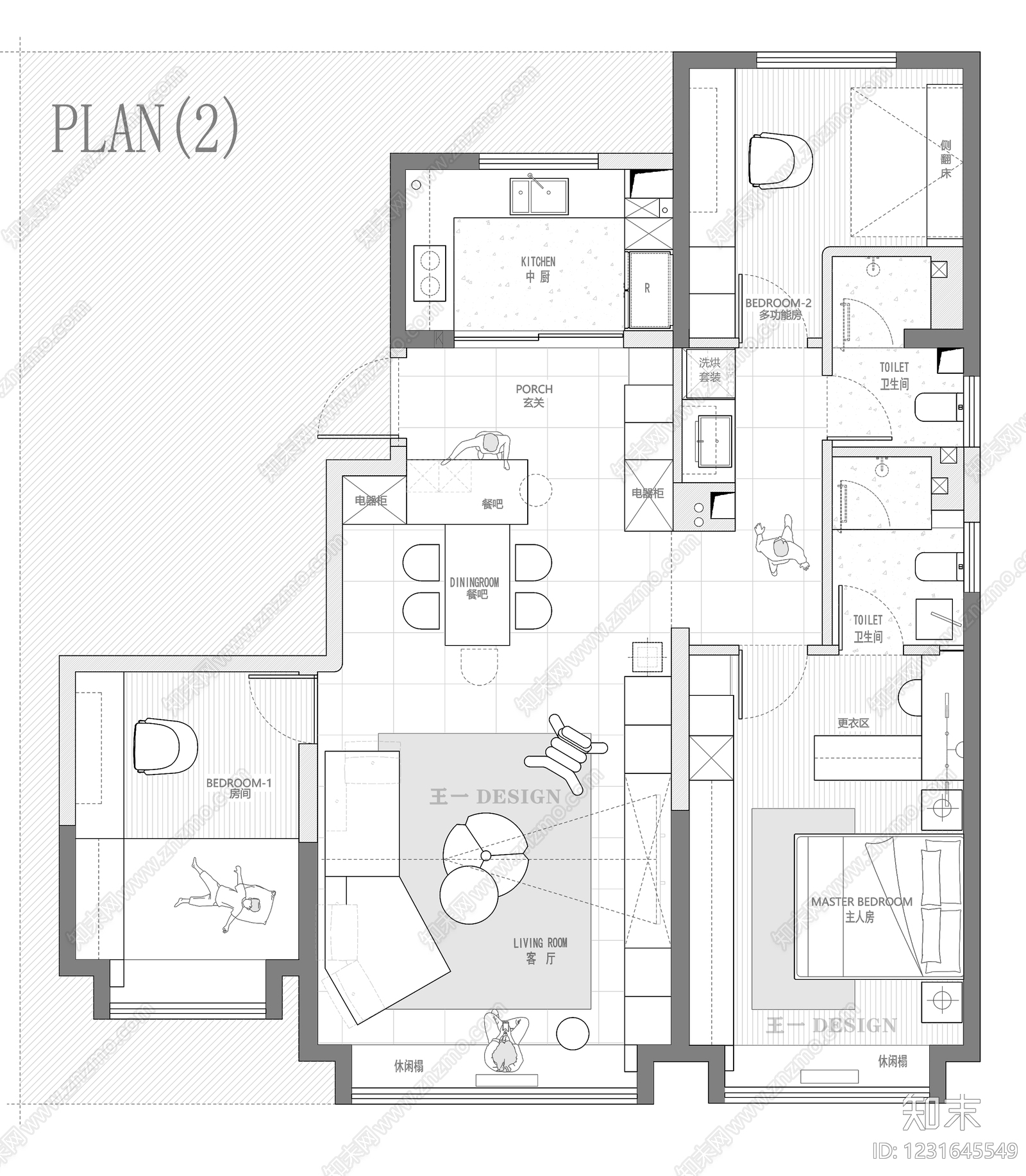 小户型平层cad施工图下载【ID:1231645549】