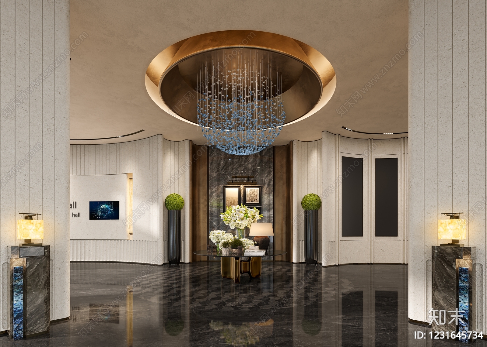 轻奢酒店大堂3D模型下载【ID:1231645734】