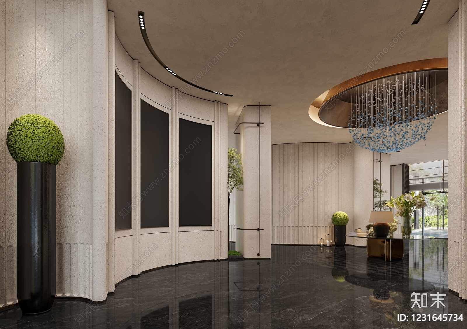 轻奢酒店大堂3D模型下载【ID:1231645734】