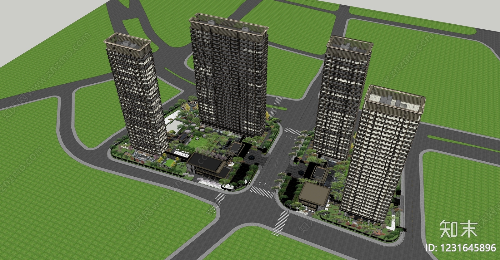 现代主义超高层住宅楼SU模型下载【ID:1231645896】