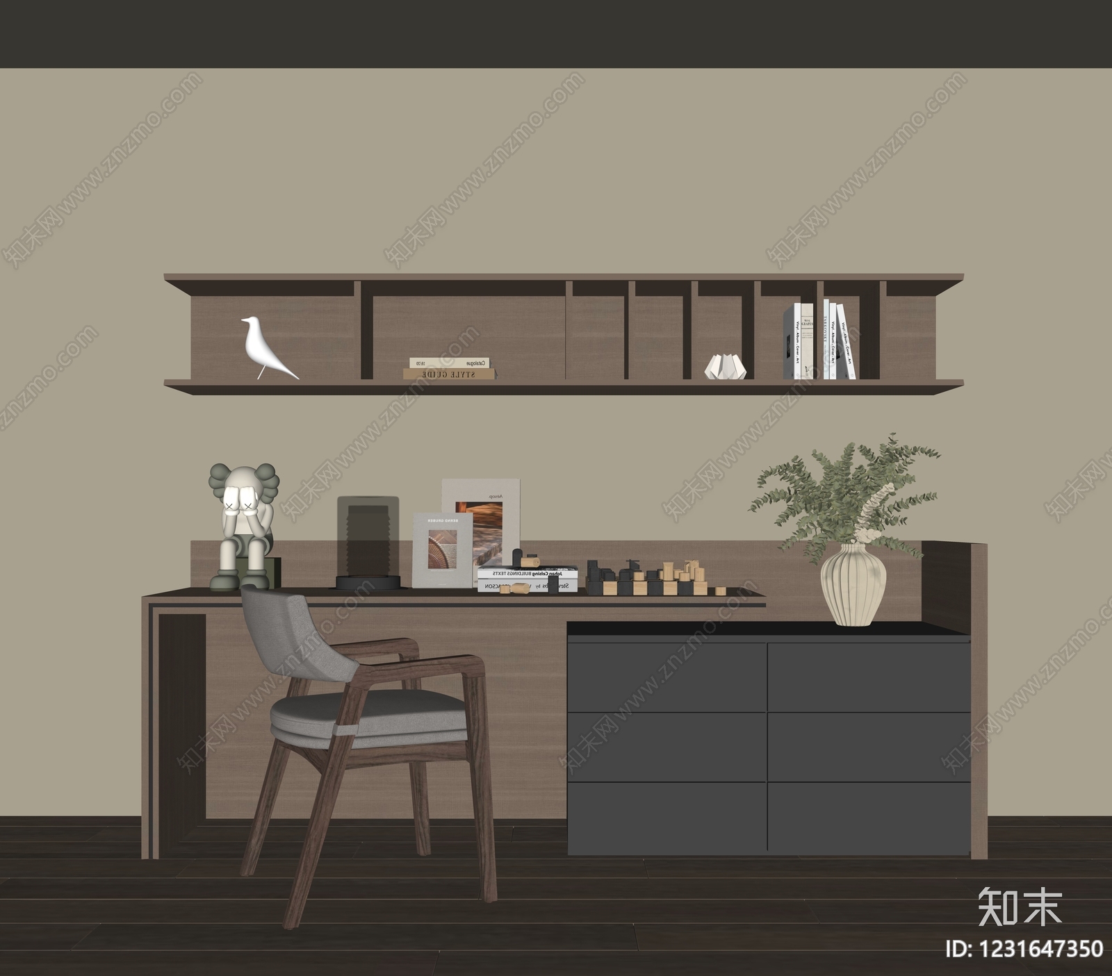 原木风书桌椅SU模型下载【ID:1231647350】