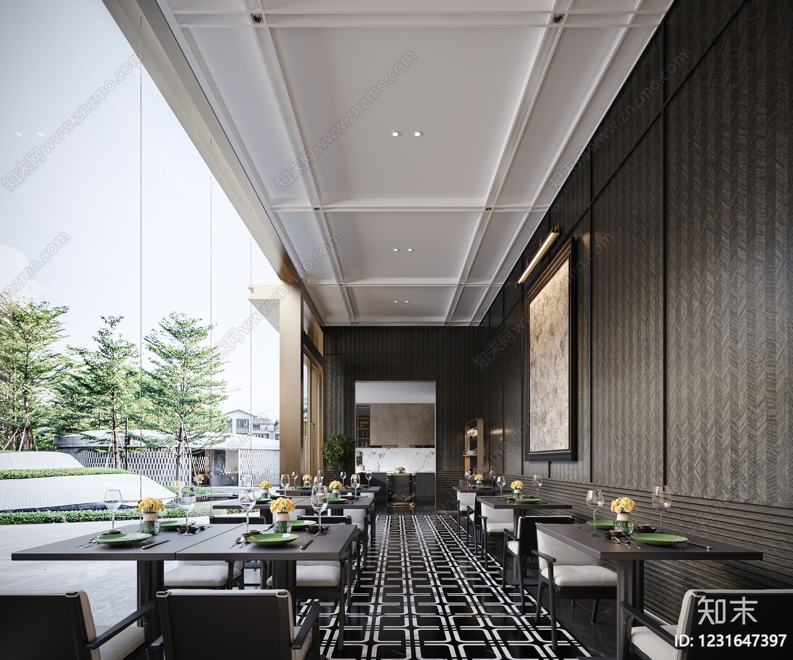 轻奢酒店餐厅3D模型下载【ID:1231647397】