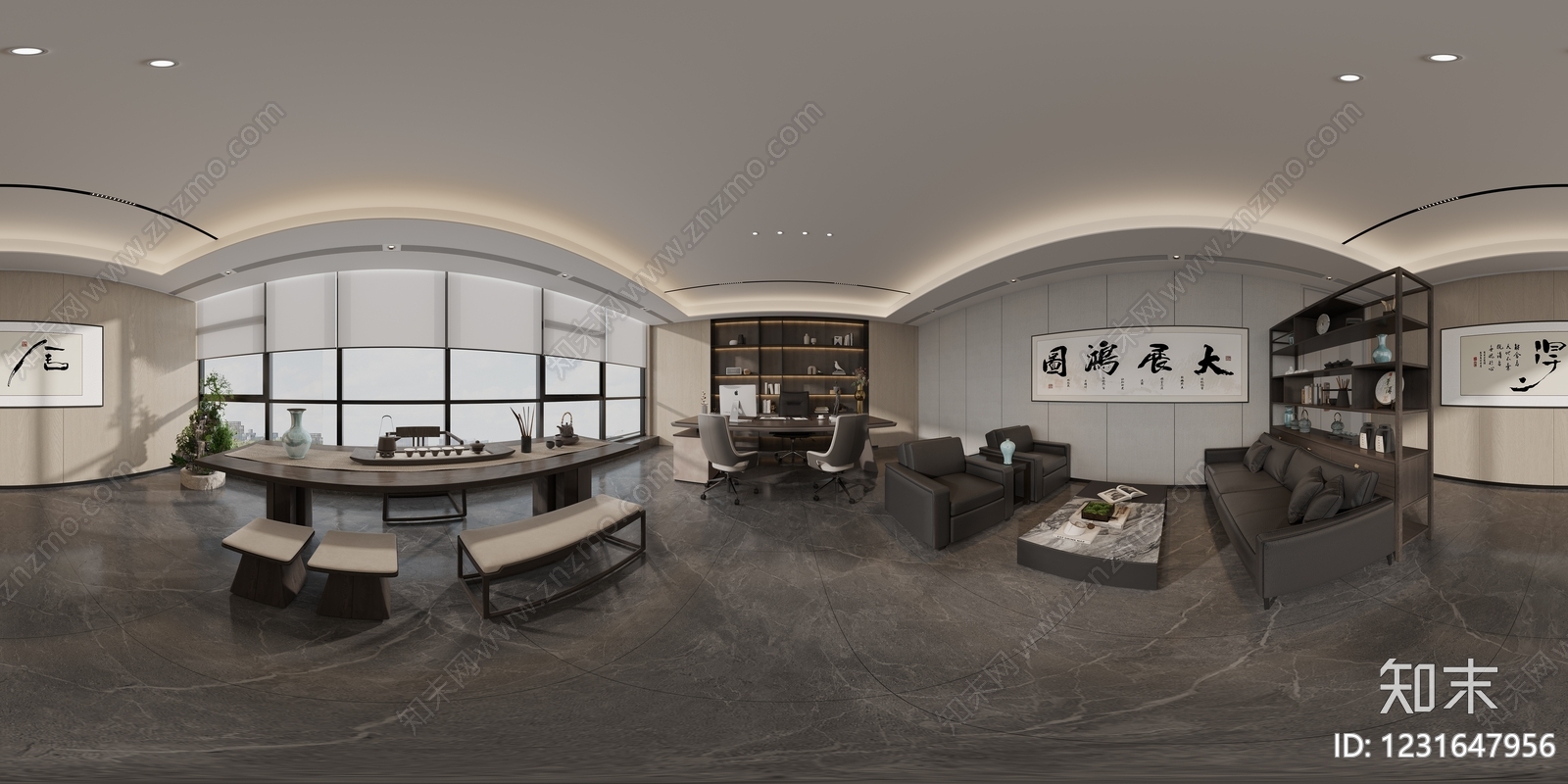 新中式董事长办公室3D模型下载【ID:1231647956】