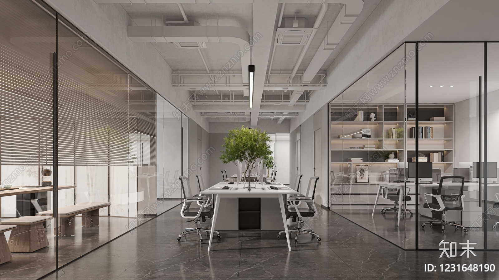 现代简约办公区3D模型下载【ID:1231648190】