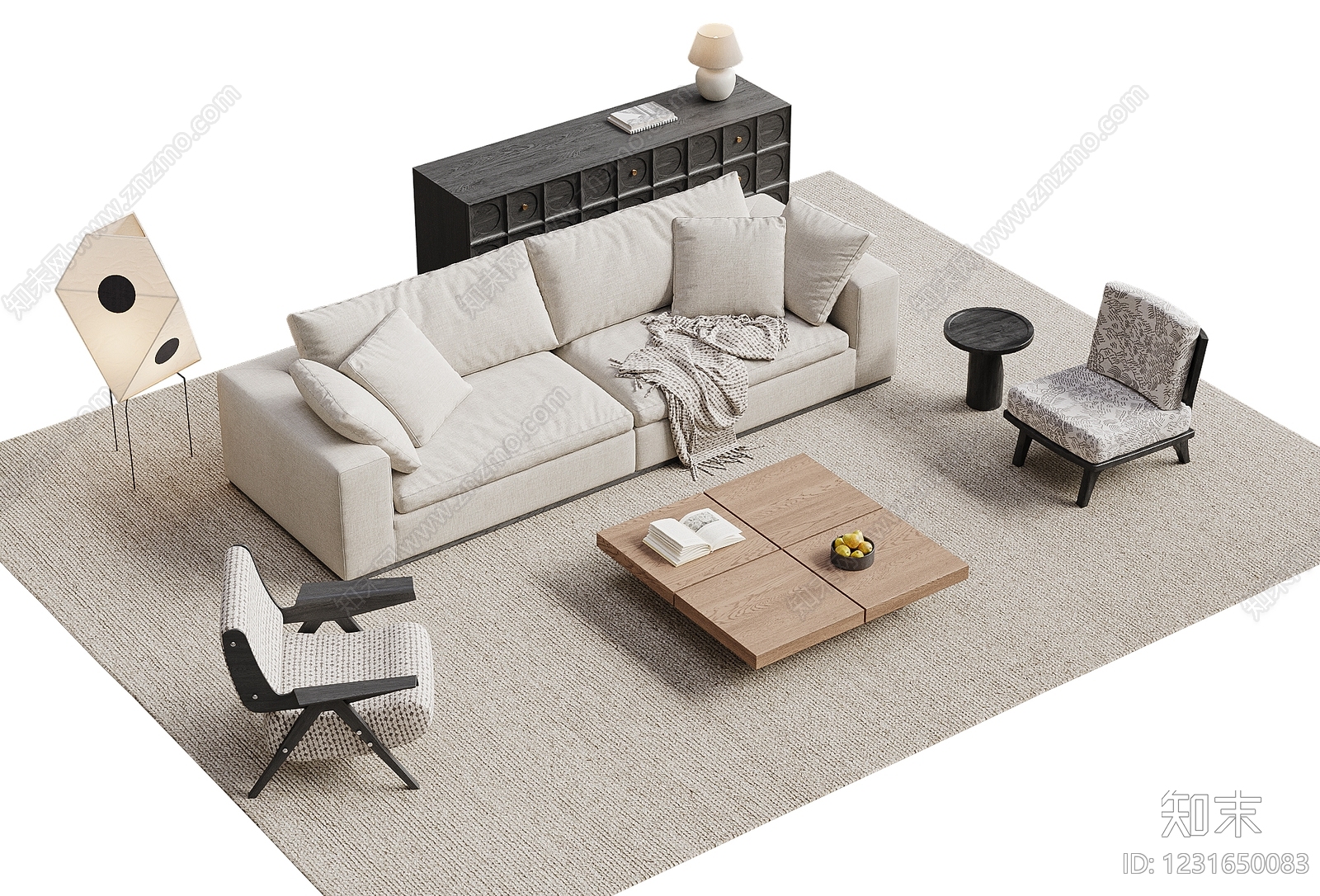 现代简约双人沙发3D模型下载【ID:1231650083】